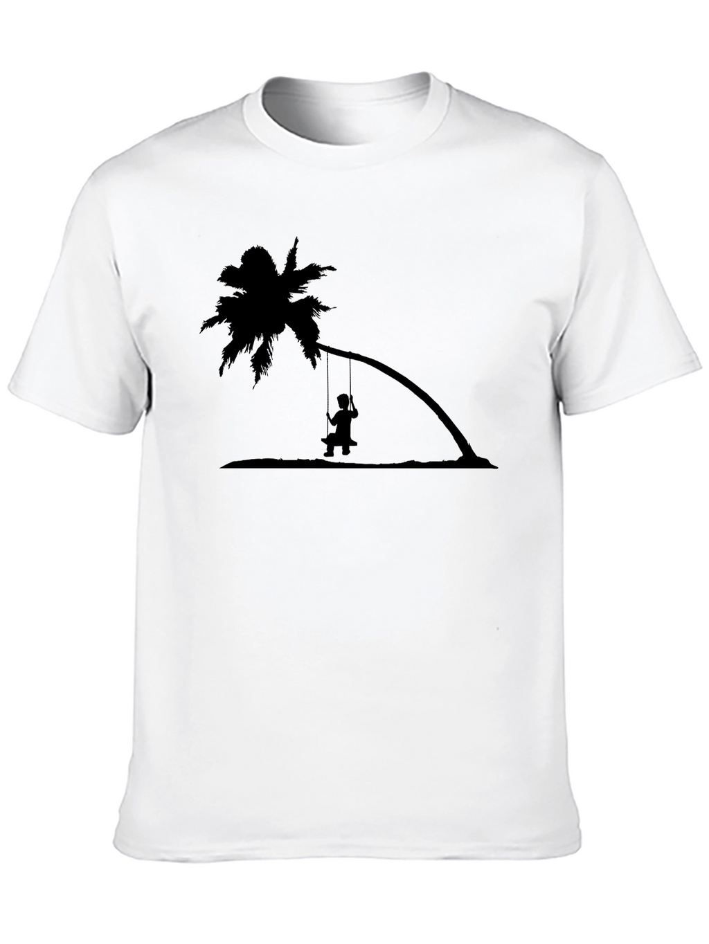 Black T-Shirt with Palm Tree Swing Design