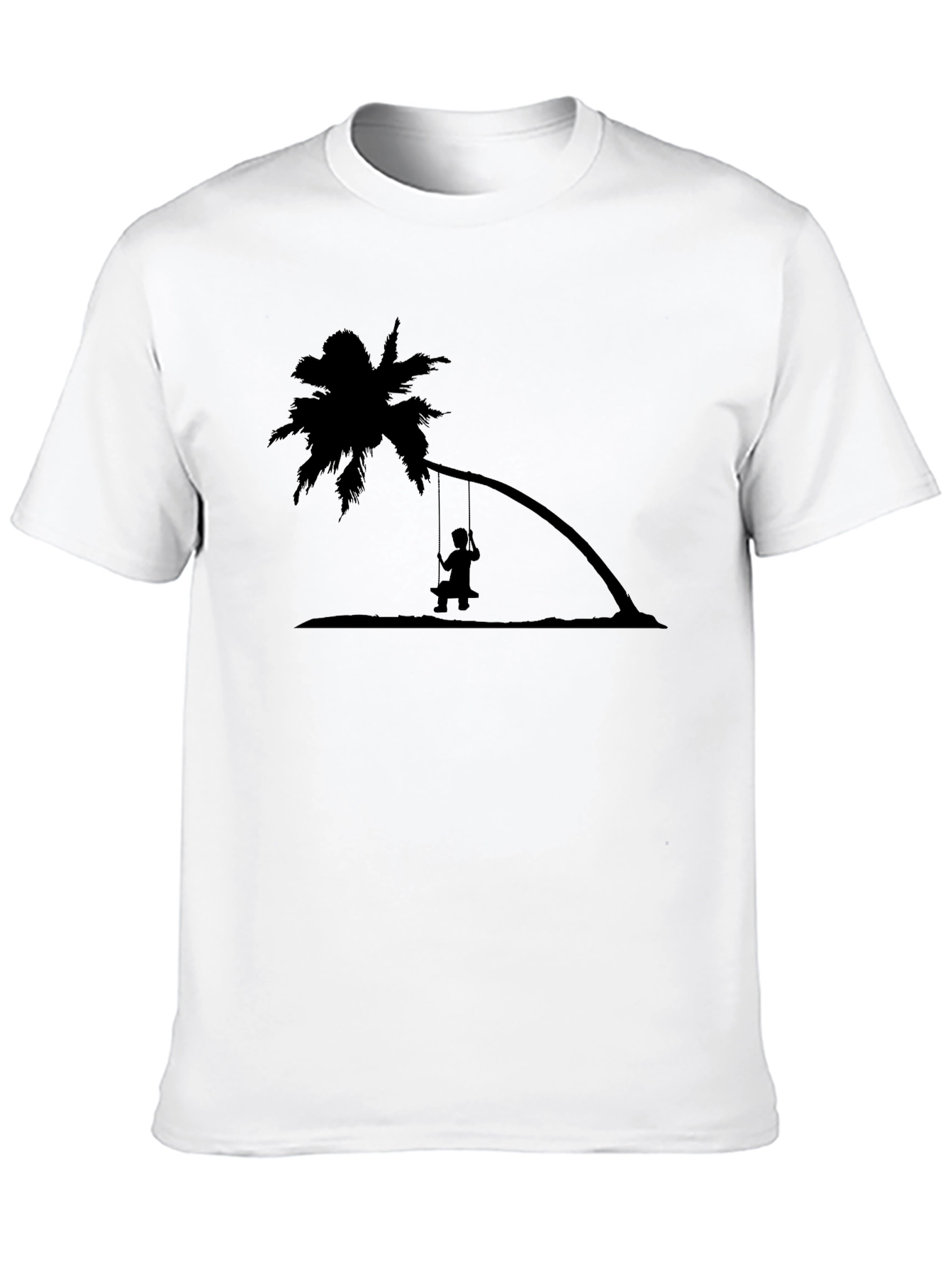 Black T-Shirt with Palm Tree Swing Design