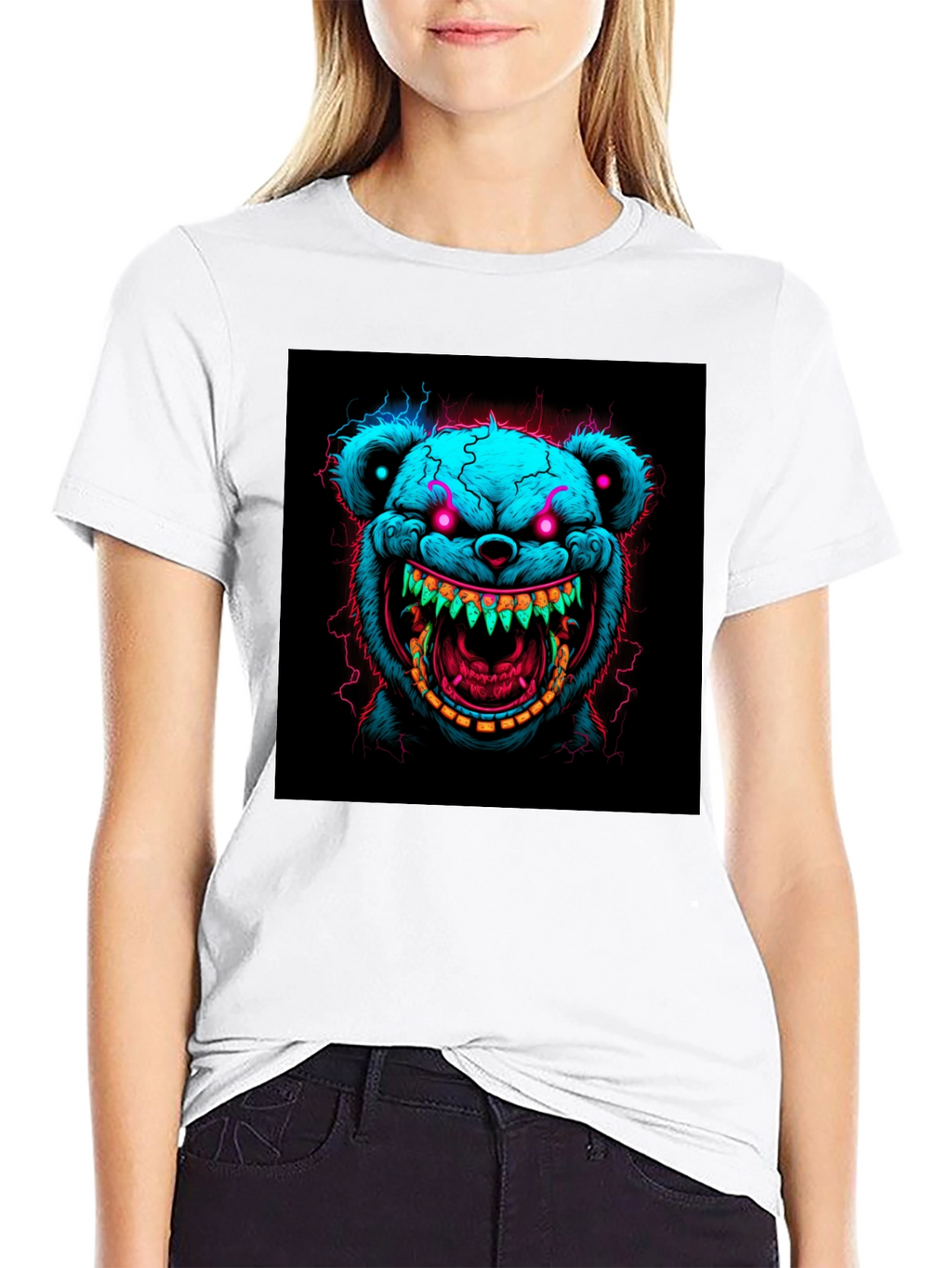Creepy Bear Graphic Tee - Neon Nightmare