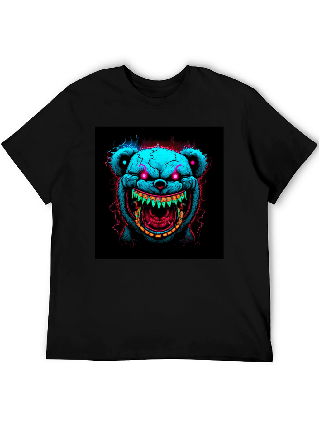 Creepy Bear Graphic Tee - Neon Nightmare