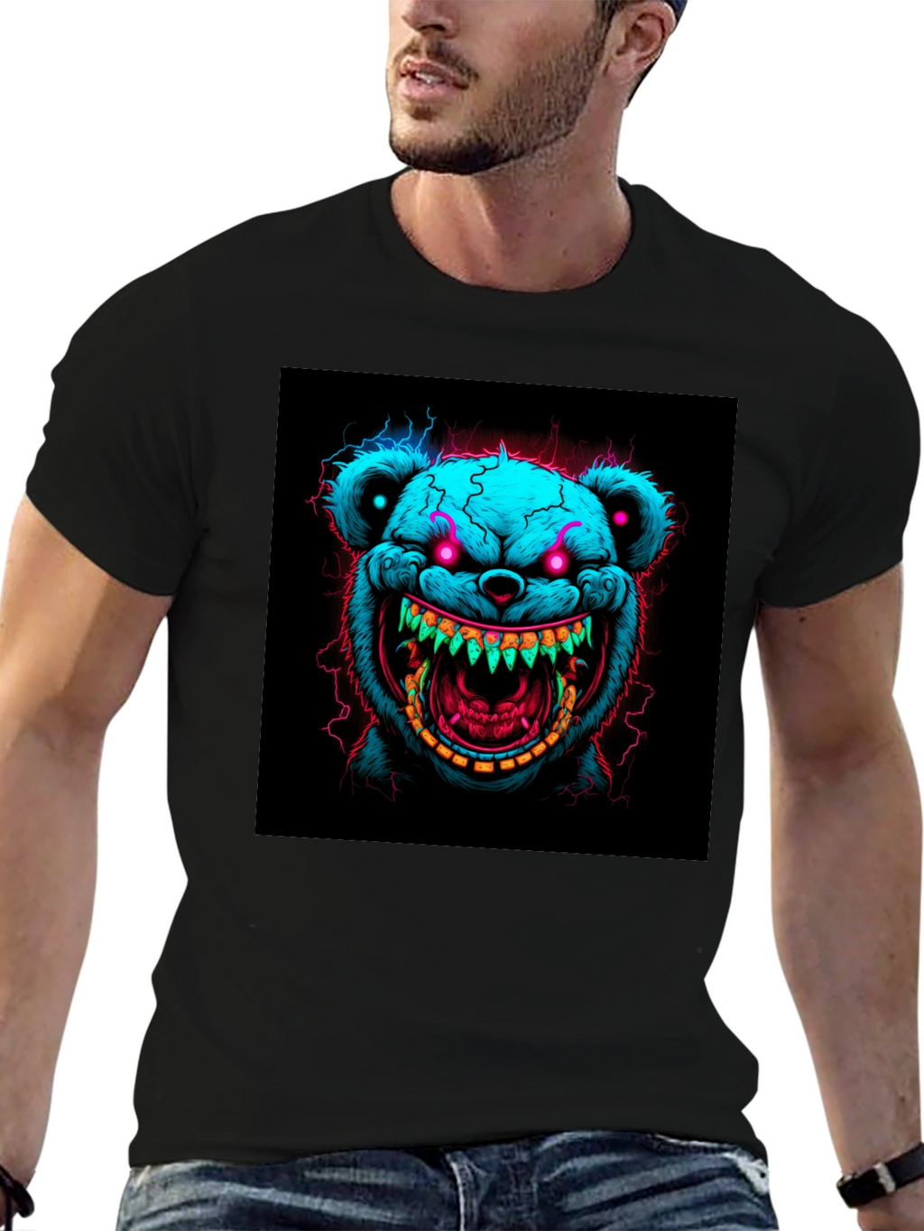 Creepy Bear Graphic Tee - Neon Nightmare