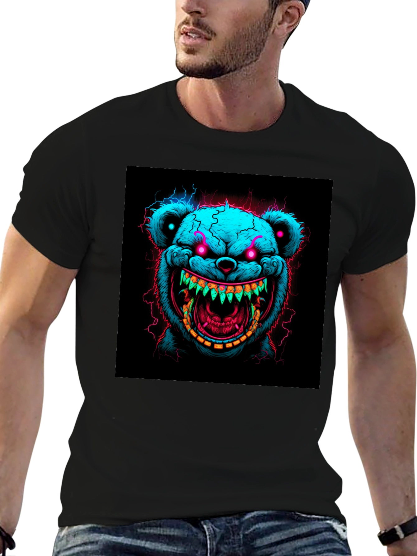 Creepy Bear Graphic Tee - Neon Nightmare