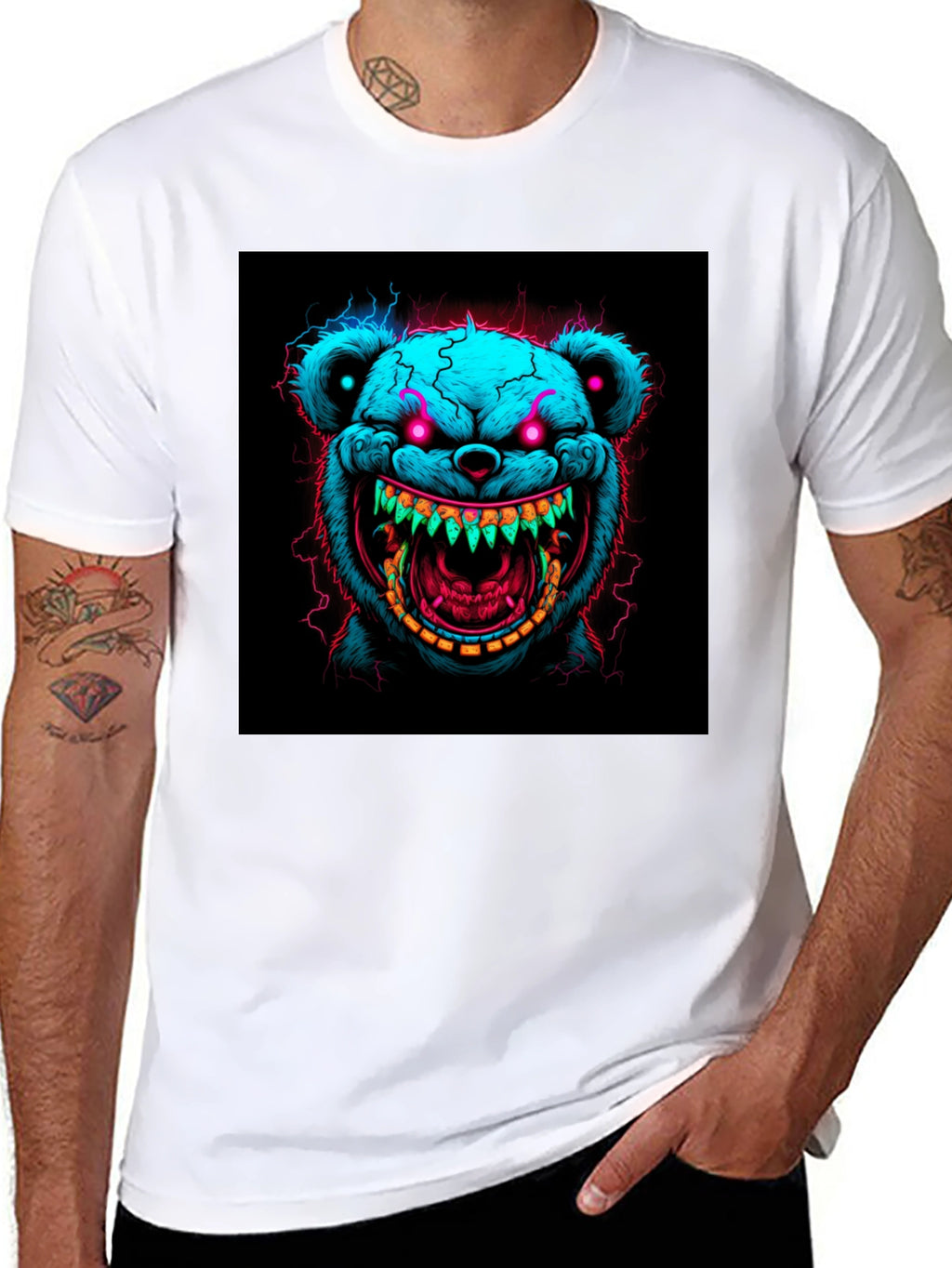 Creepy Bear Graphic Tee - Neon Nightmare
