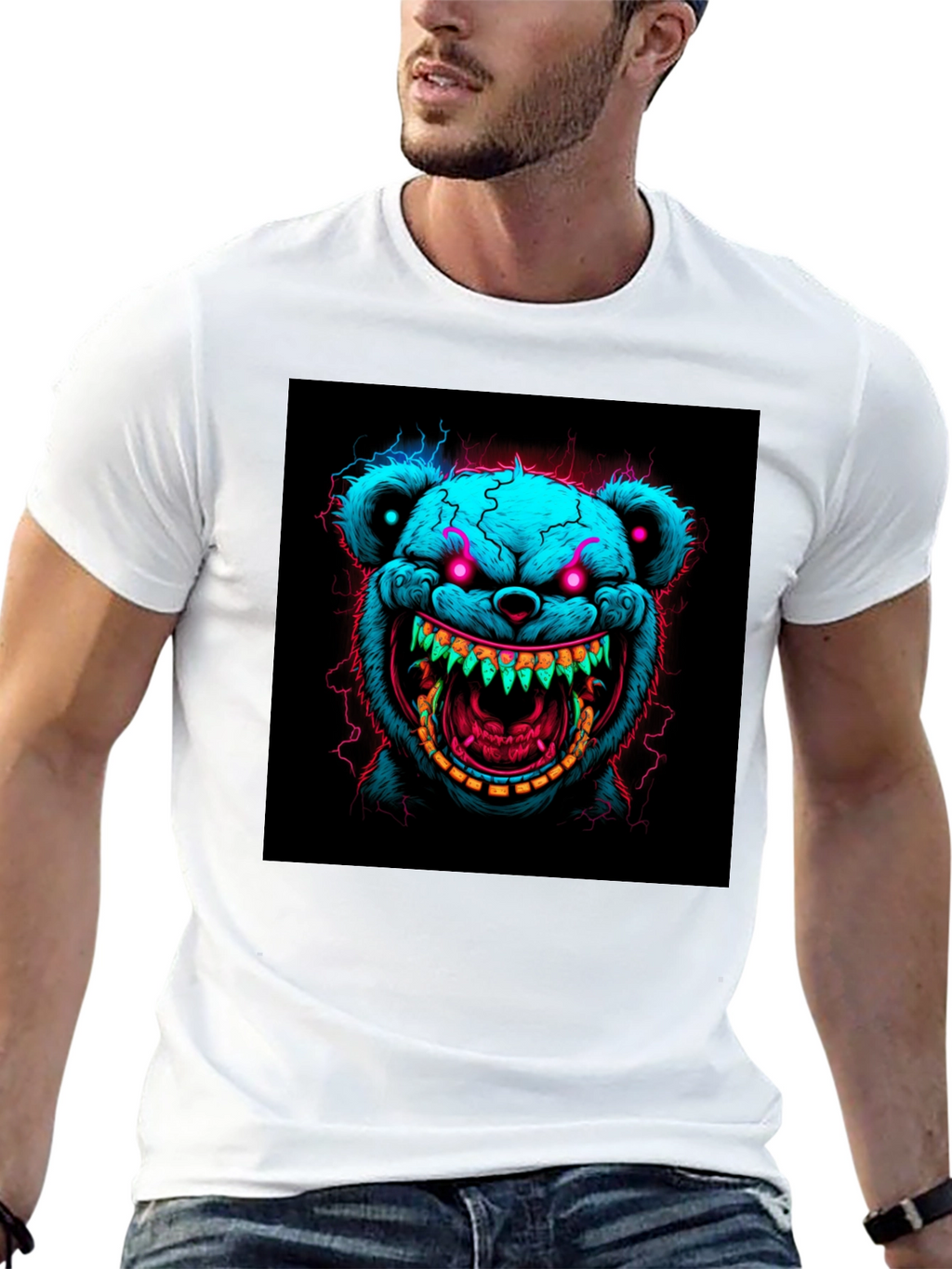 Creepy Bear Graphic Tee - Neon Nightmare