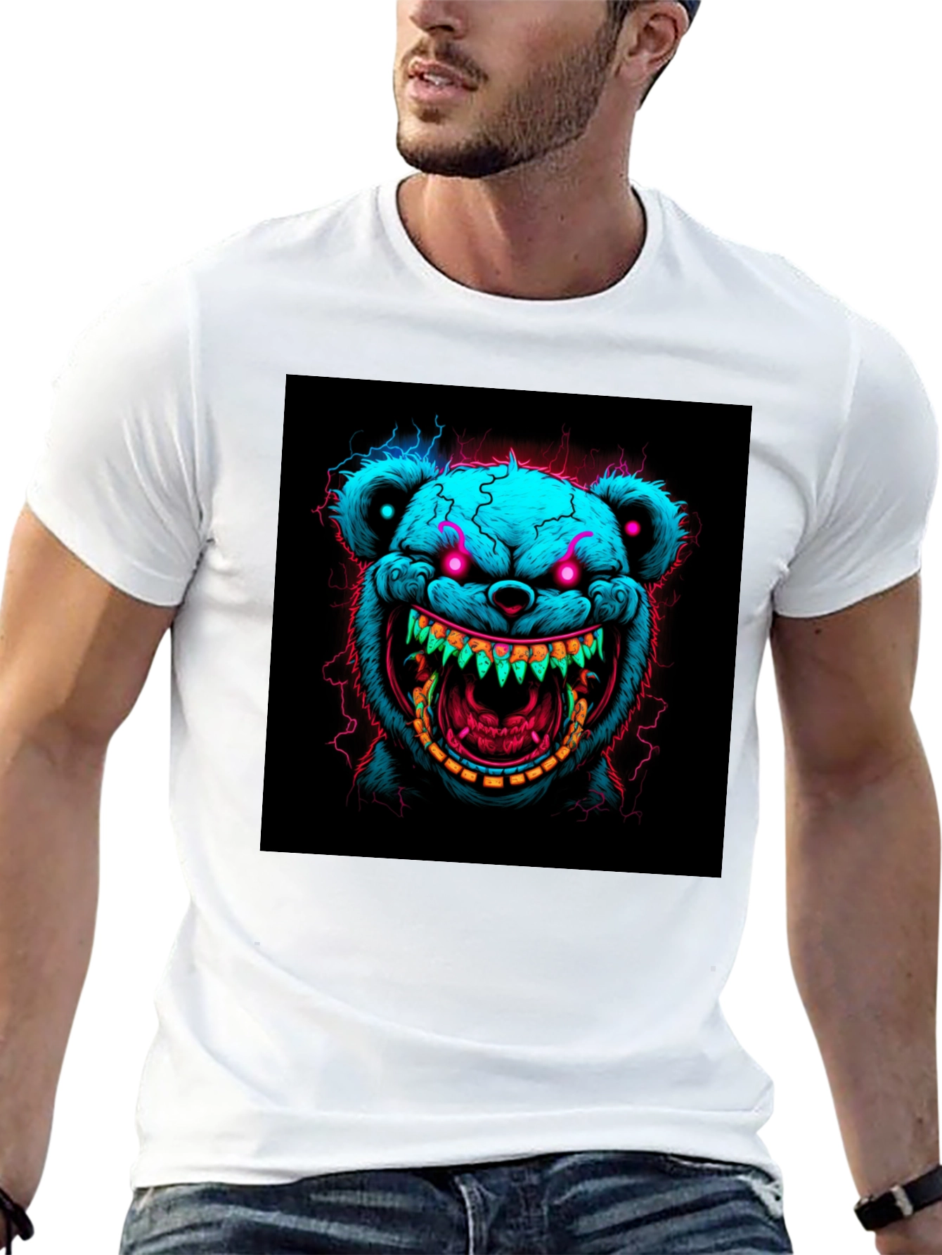 Creepy Bear Graphic Tee - Neon Nightmare