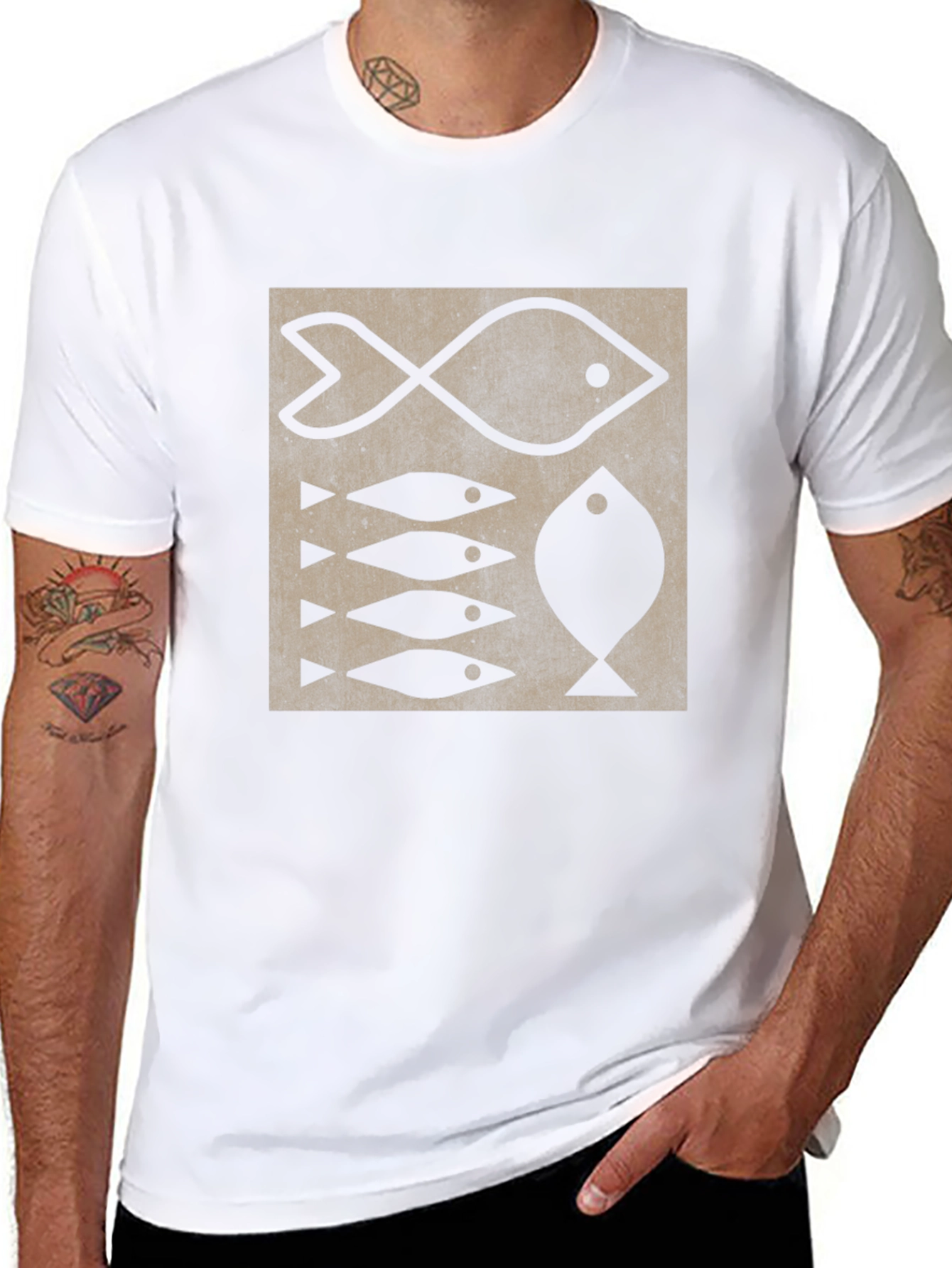 Fish Pattern T-Shirt - Retro Design Tee