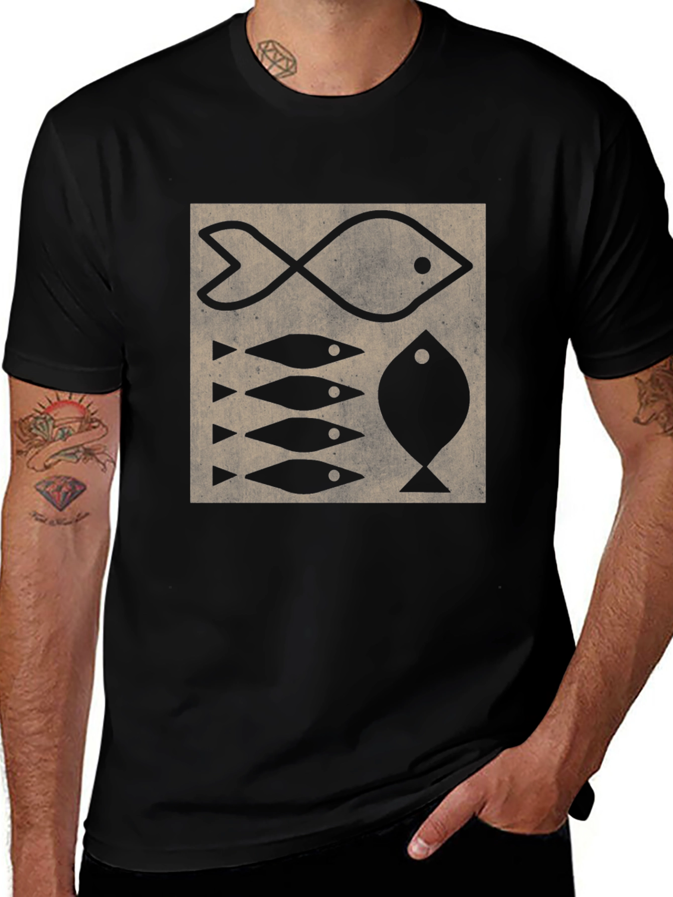 Fish Pattern T-Shirt - Retro Design Tee