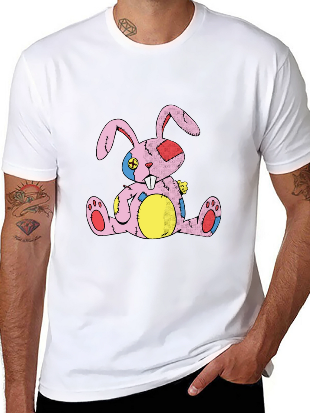 Distressed Stuffed Bunny Black T-Shirt