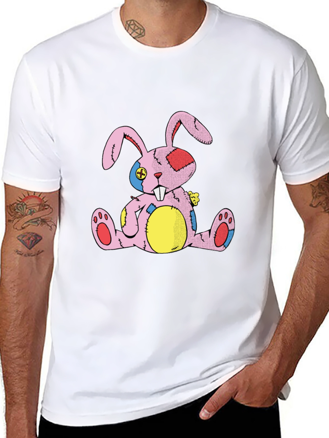 Distressed Stuffed Bunny Black T-Shirt