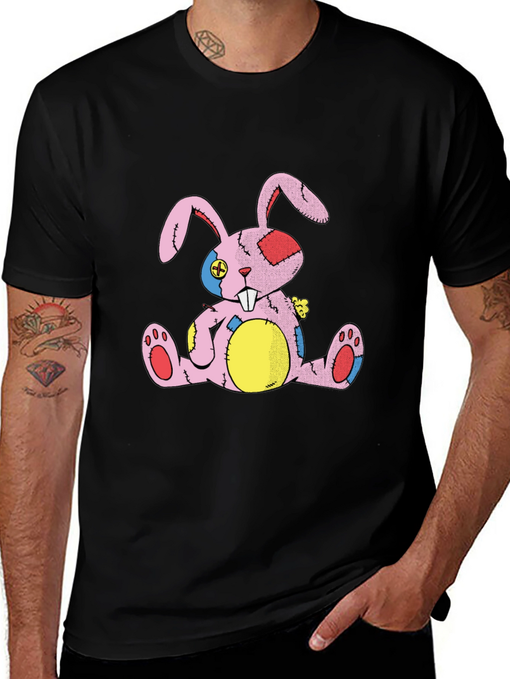 Distressed Stuffed Bunny Black T-Shirt