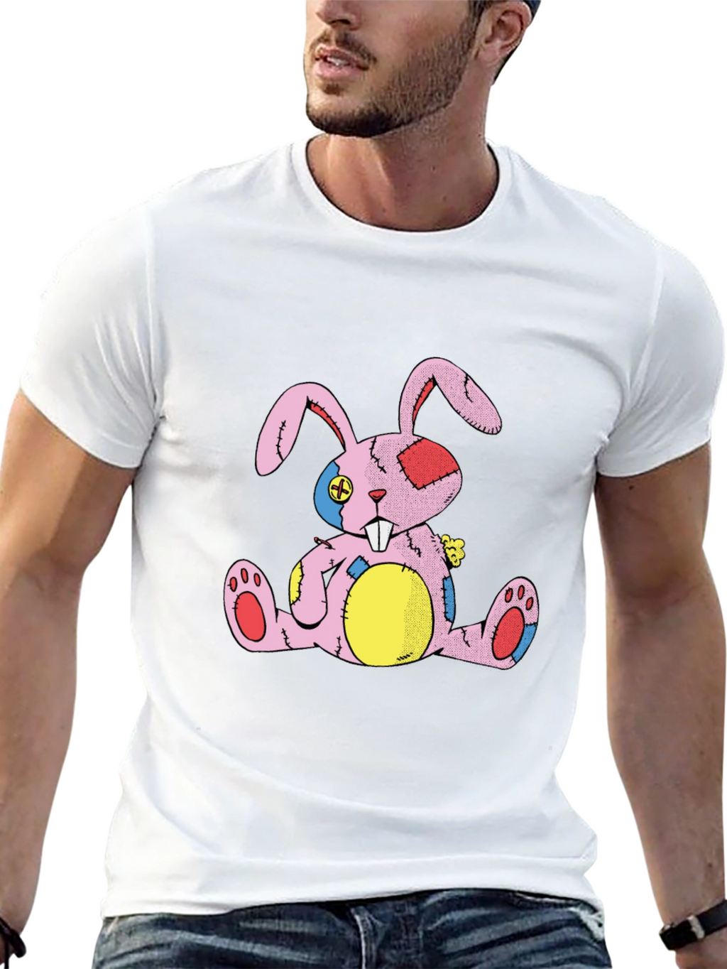 Distressed Stuffed Bunny Black T-Shirt