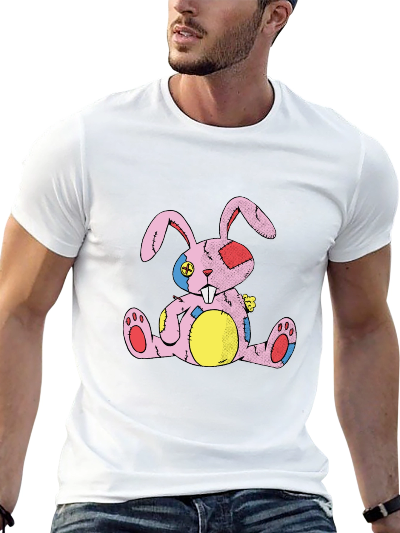 Distressed Stuffed Bunny Black T-Shirt