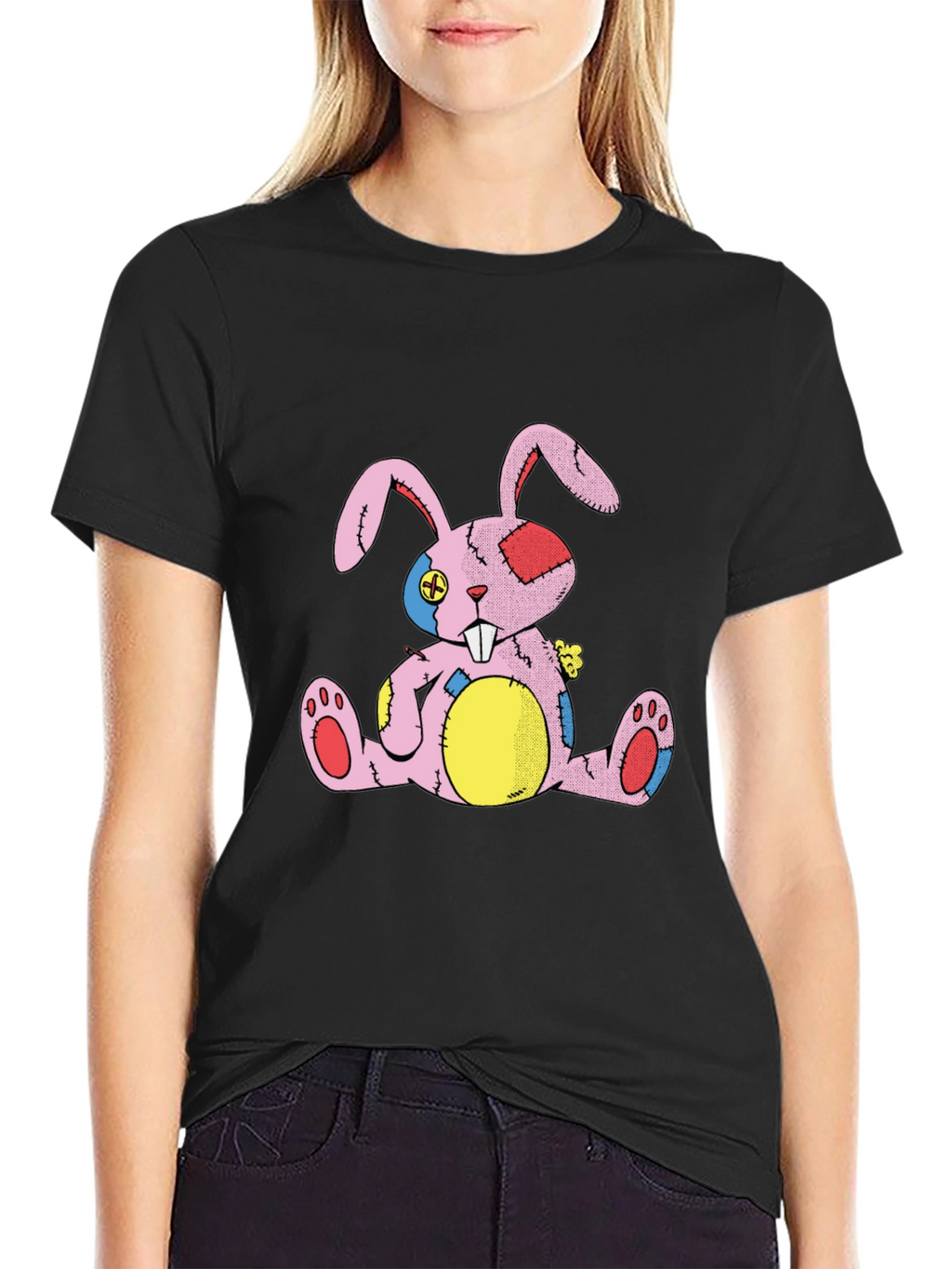 Distressed Stuffed Bunny Black T-Shirt