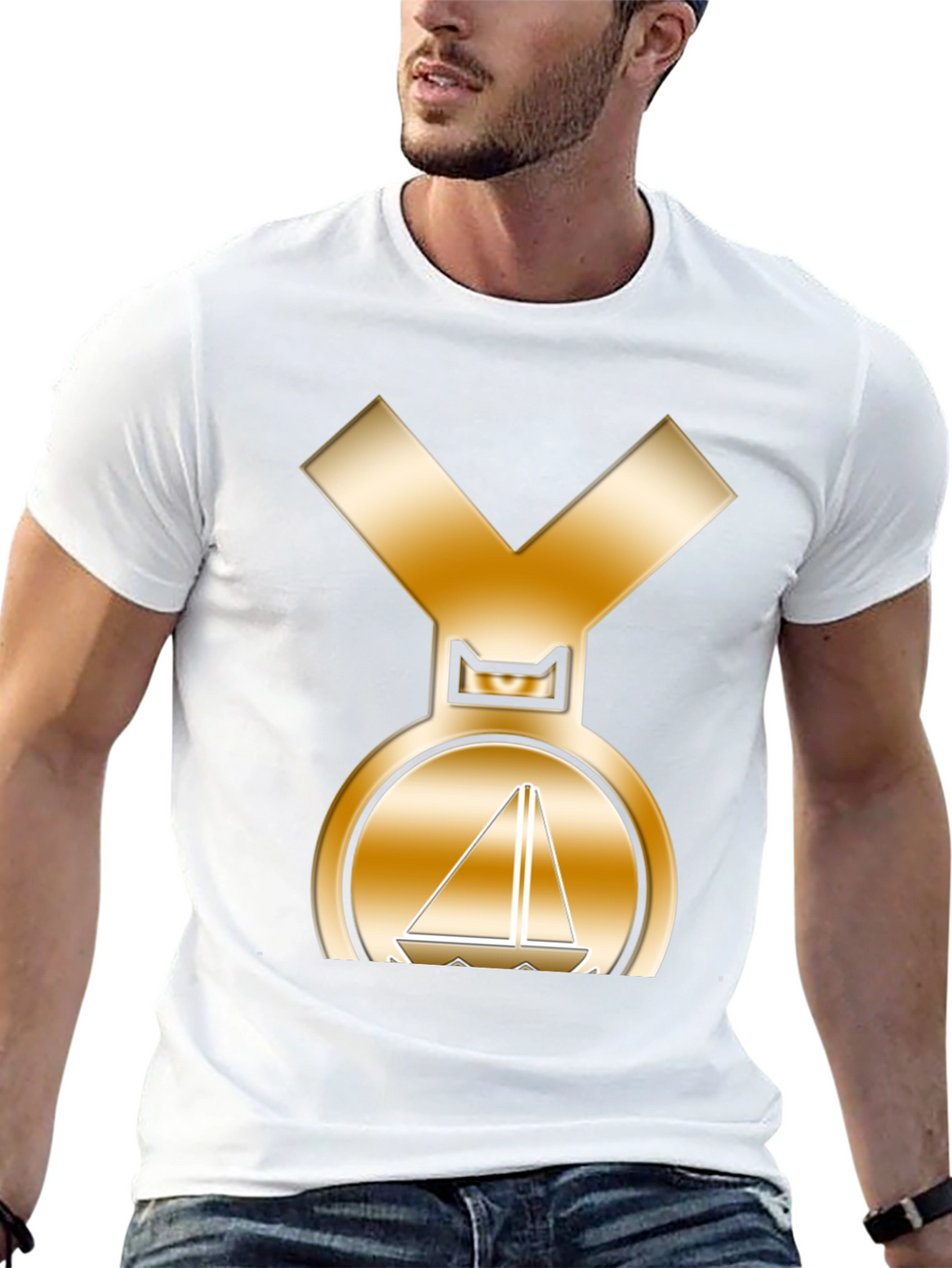 Golden Sailboat Medal T-Shirt