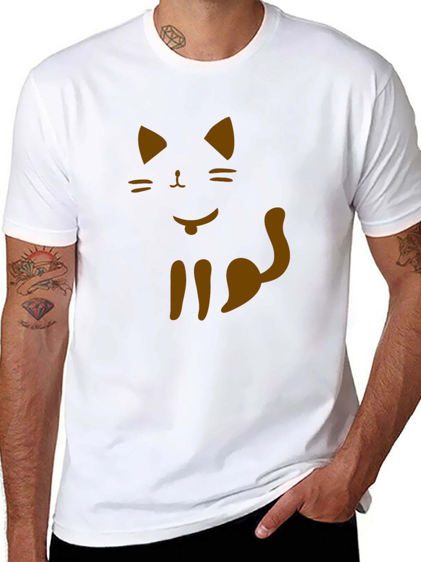 Cat Graphic Tee - Black Cotton T-Shirt