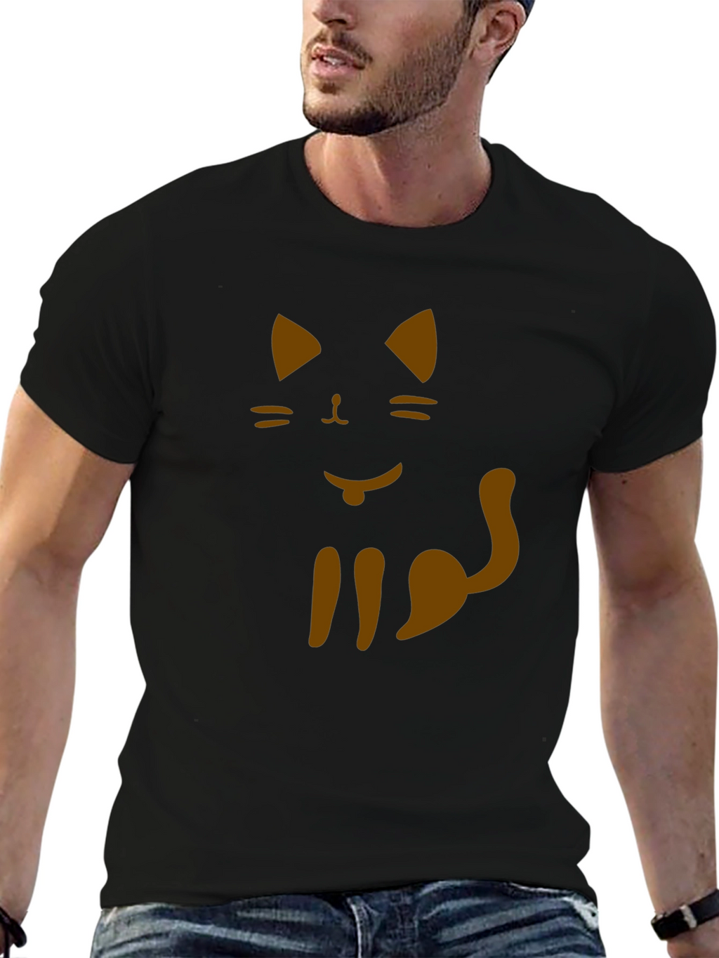 Cat Graphic Tee - Black Cotton T-Shirt