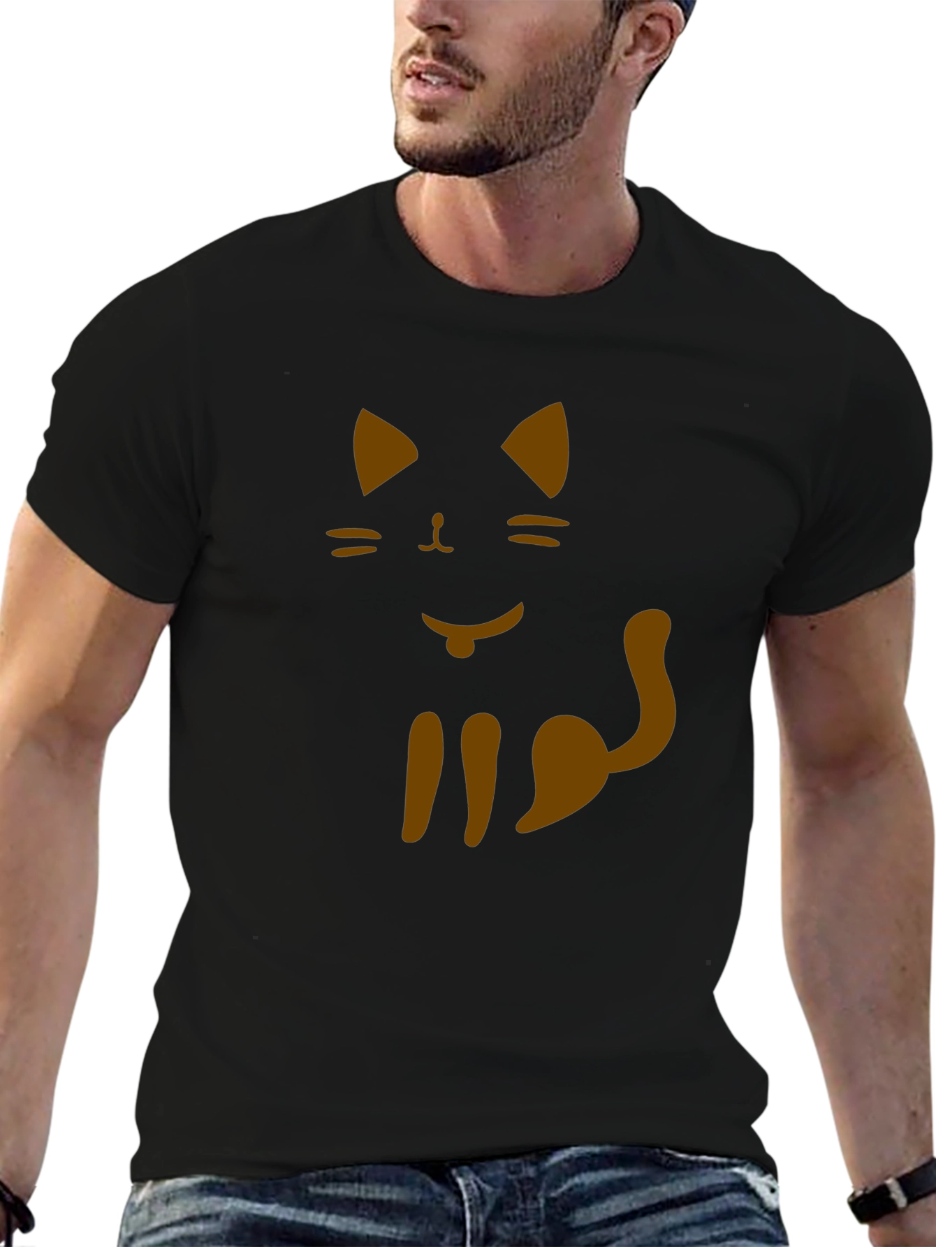 Cat Graphic Tee - Black Cotton T-Shirt