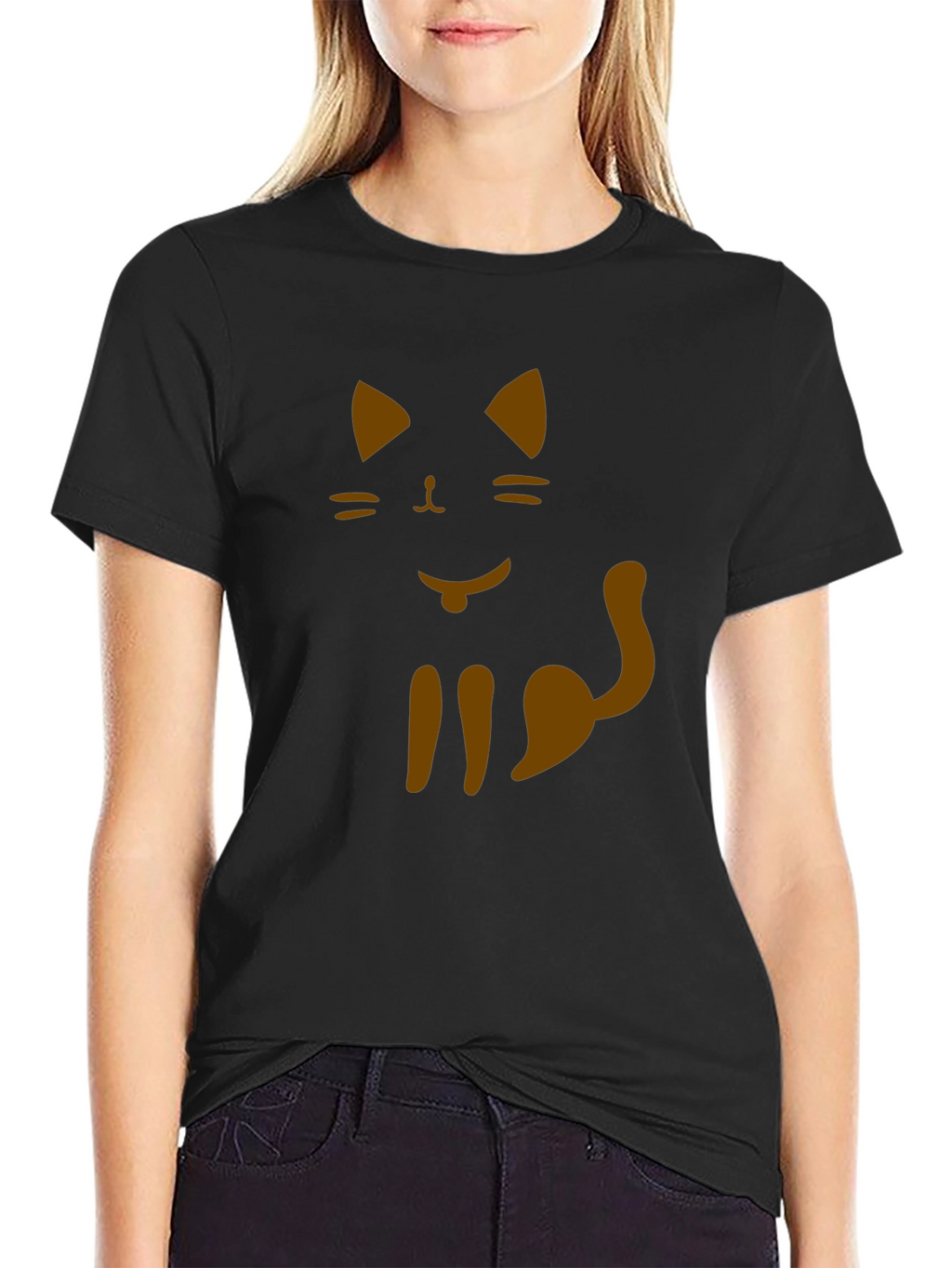 Cat Graphic Tee - Black Cotton T-Shirt