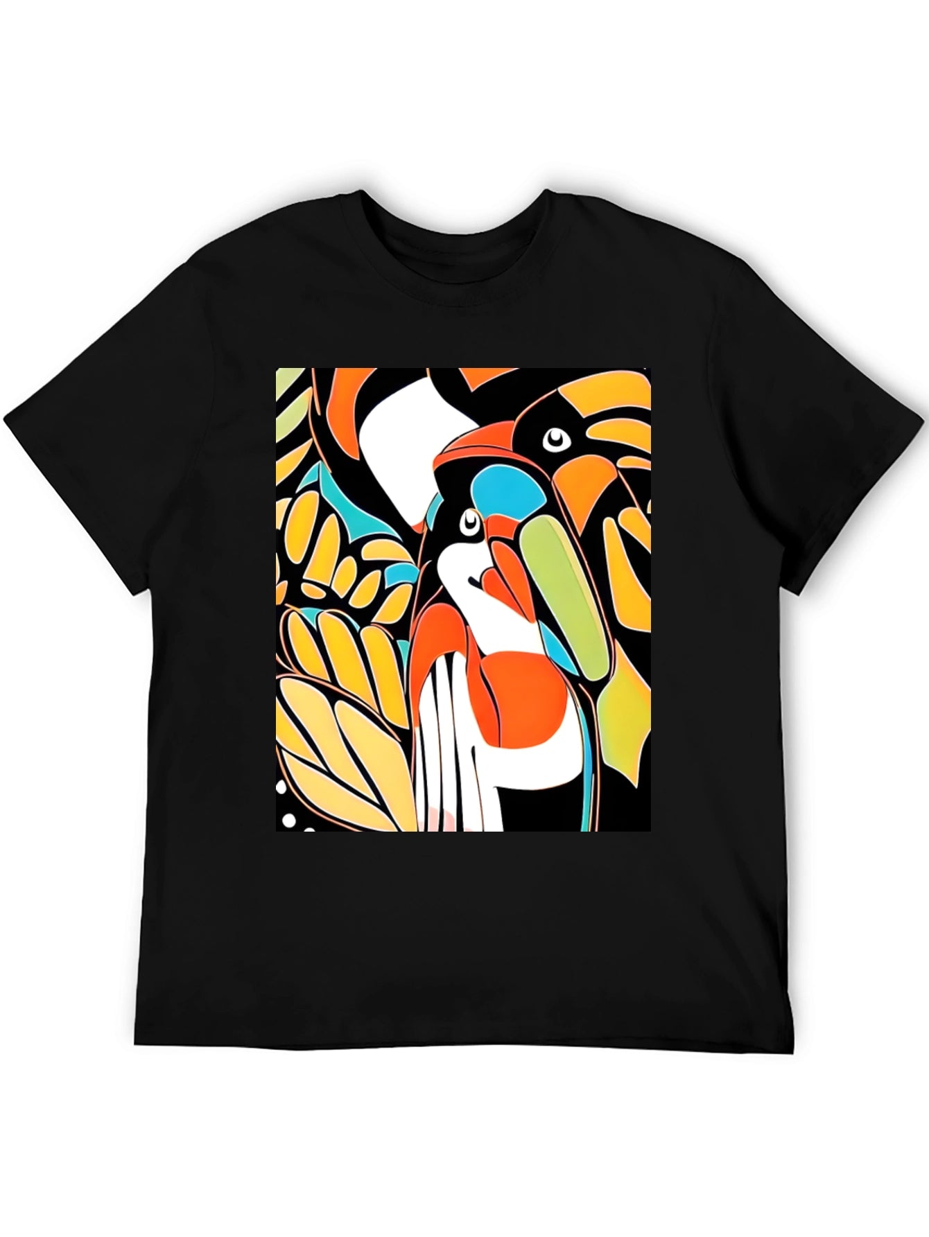 Abstract Toucan Print Black T-Shirt