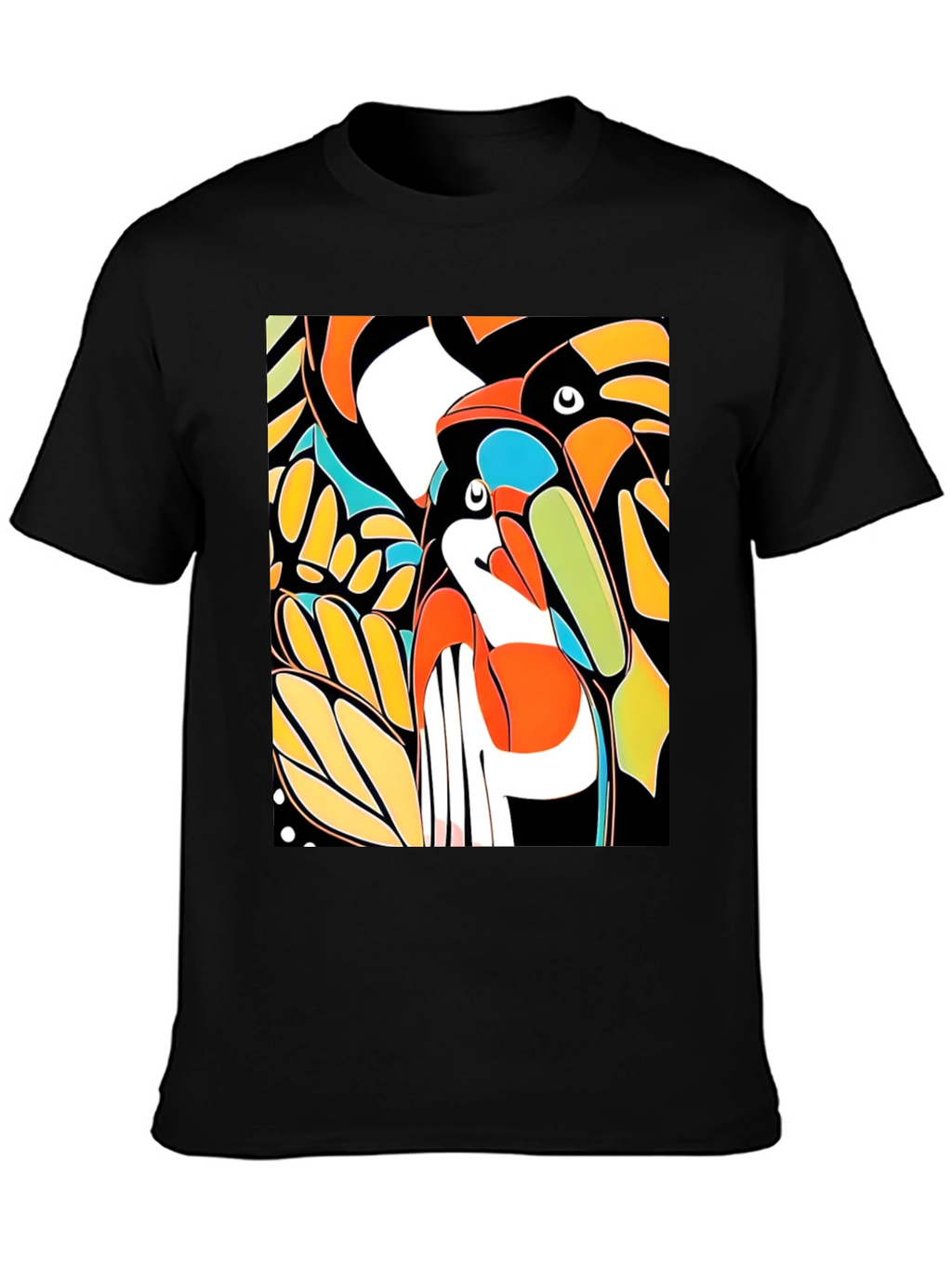 Abstract Toucan Print Black T-Shirt