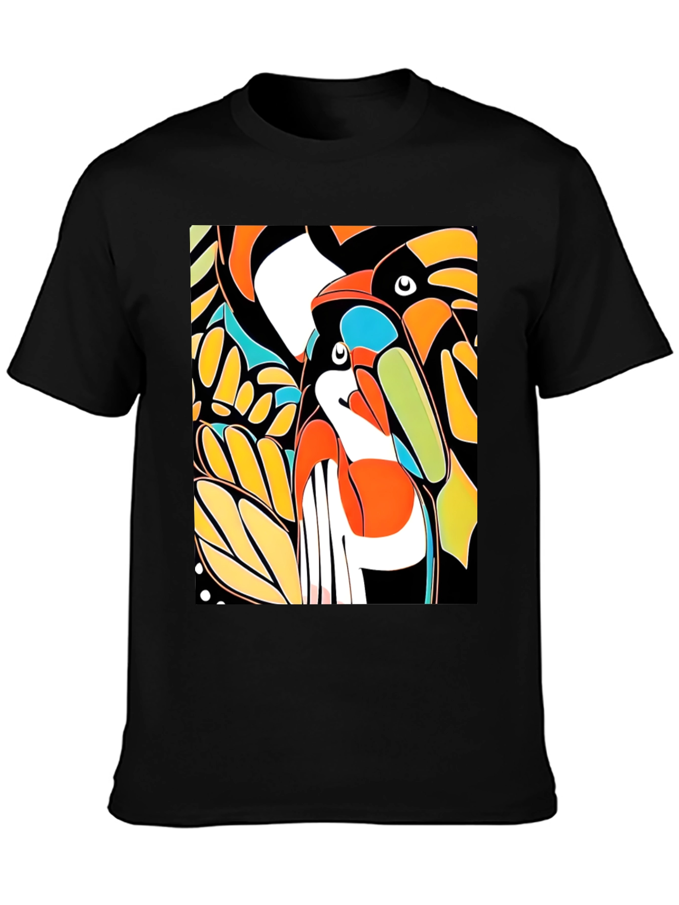 Abstract Toucan Print Black T-Shirt