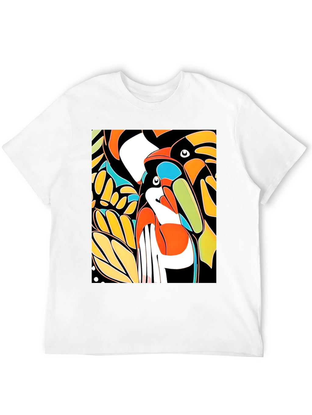 Abstract Toucan Print Black T-Shirt