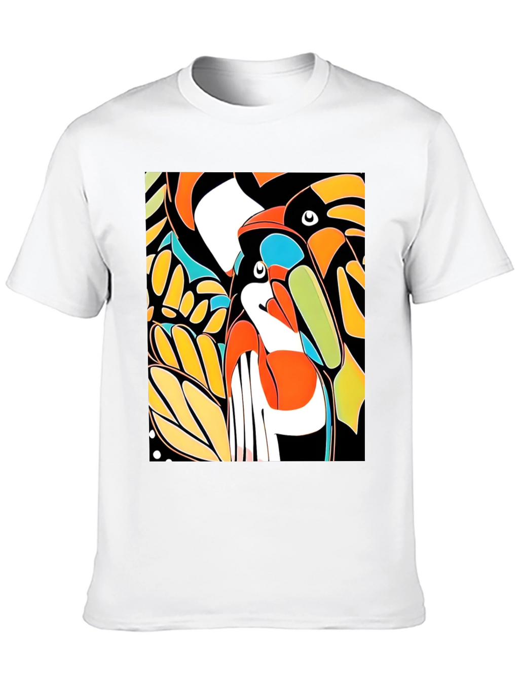 Abstract Toucan Print Black T-Shirt
