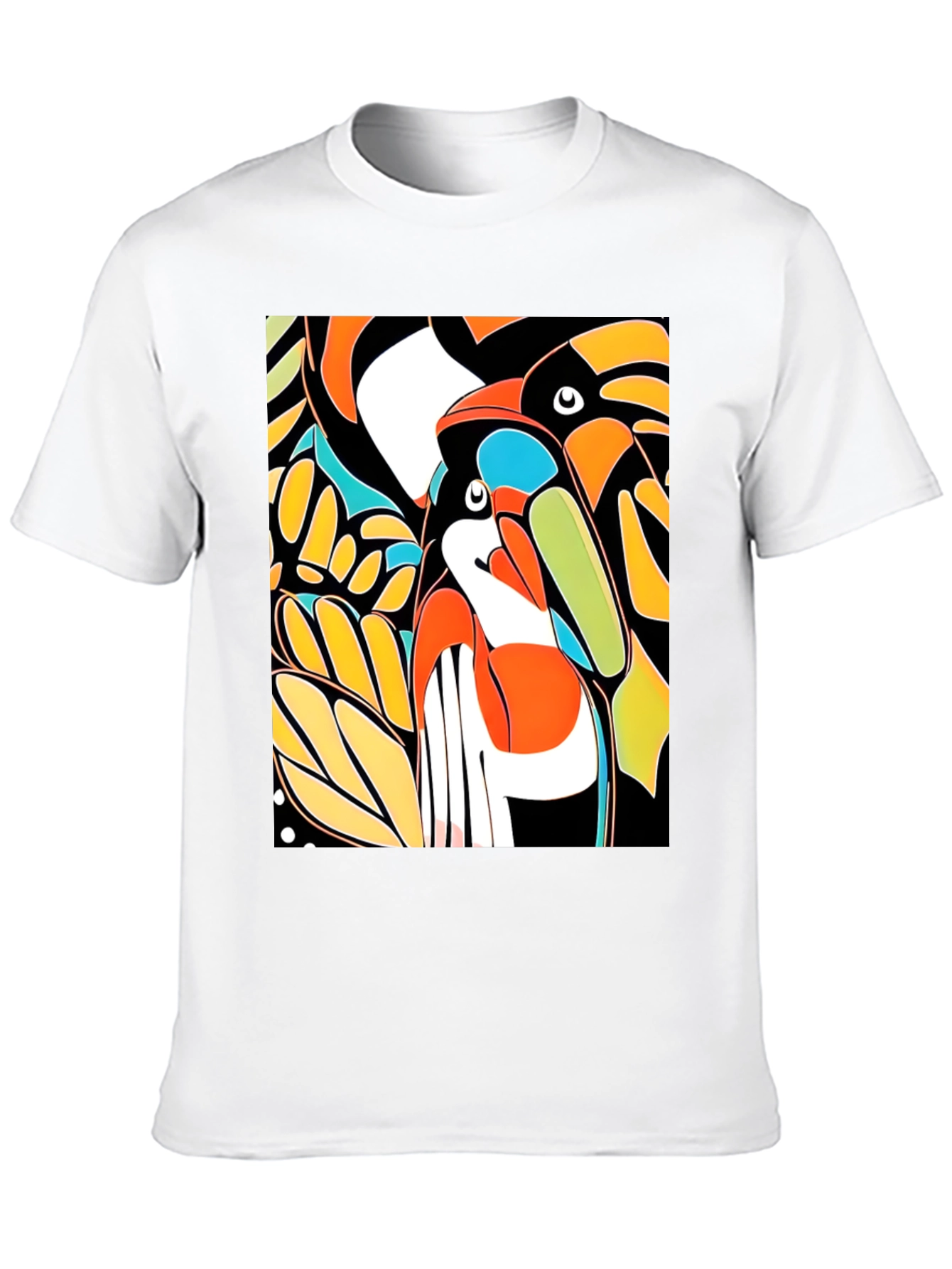 Abstract Toucan Print Black T-Shirt