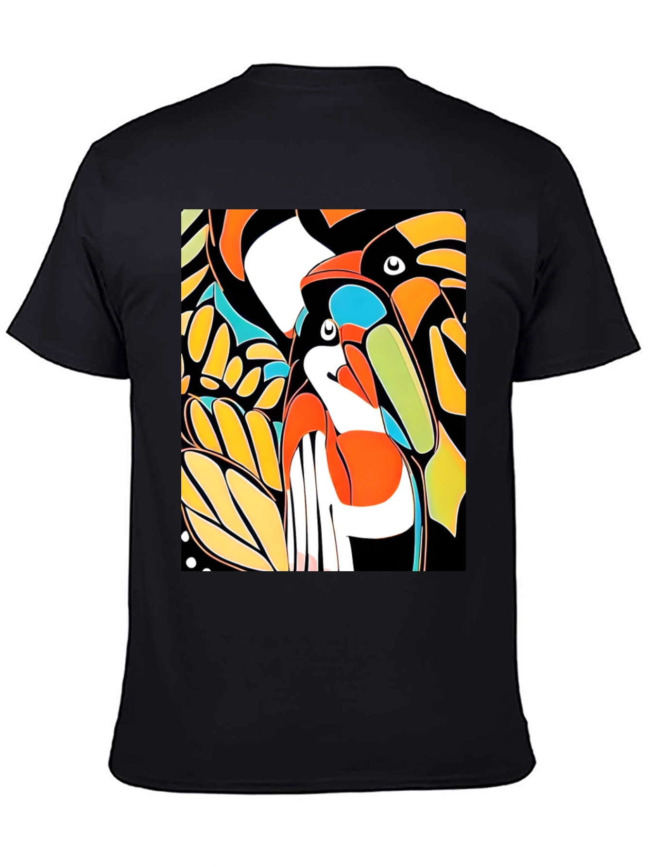 Abstract Toucan Print Black T-Shirt