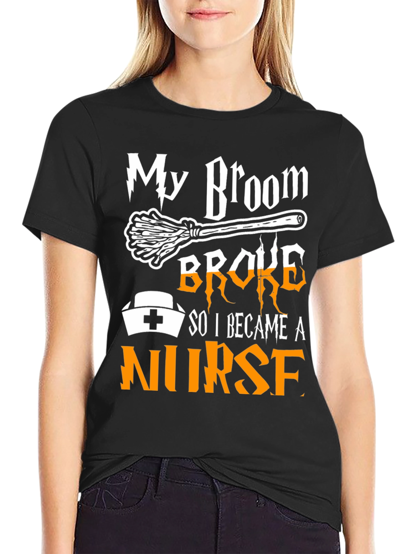 Funny Halloween Nurse T-Shirt - My Broom Broke!
