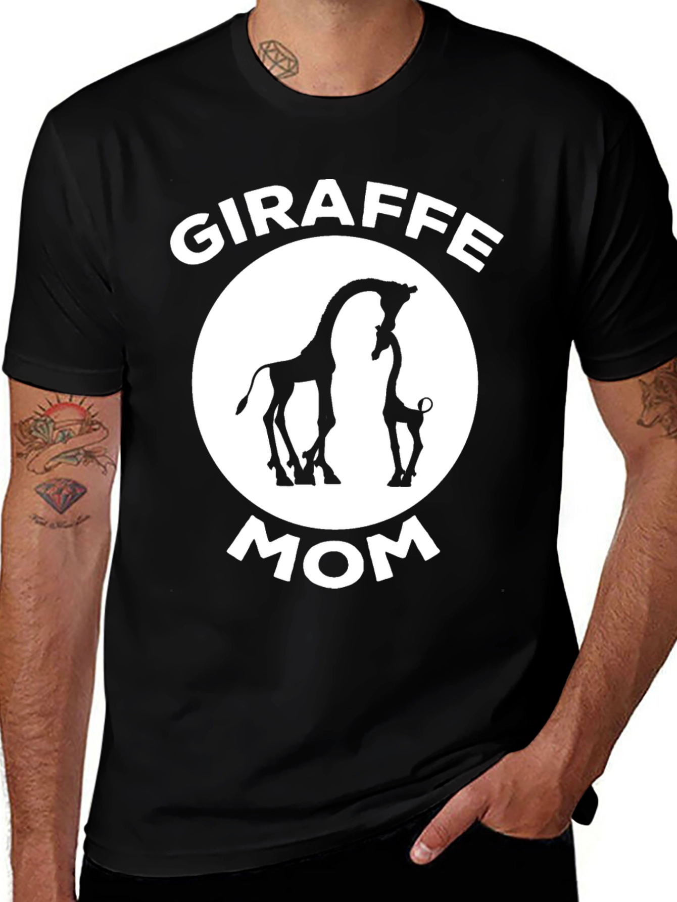Giraffe Mom Graphic T-Shirt - Black