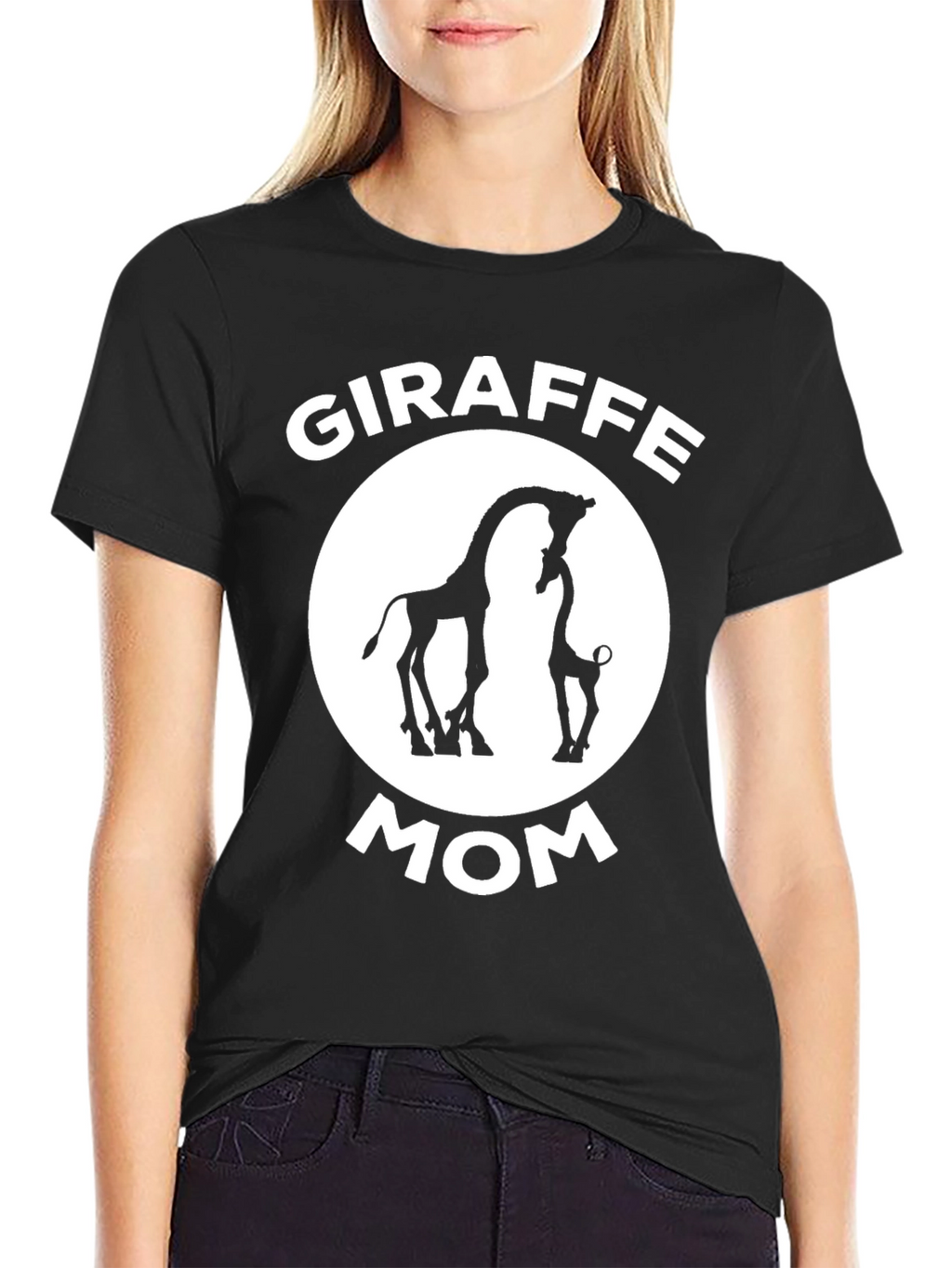 Giraffe Mom Graphic T-Shirt - Black