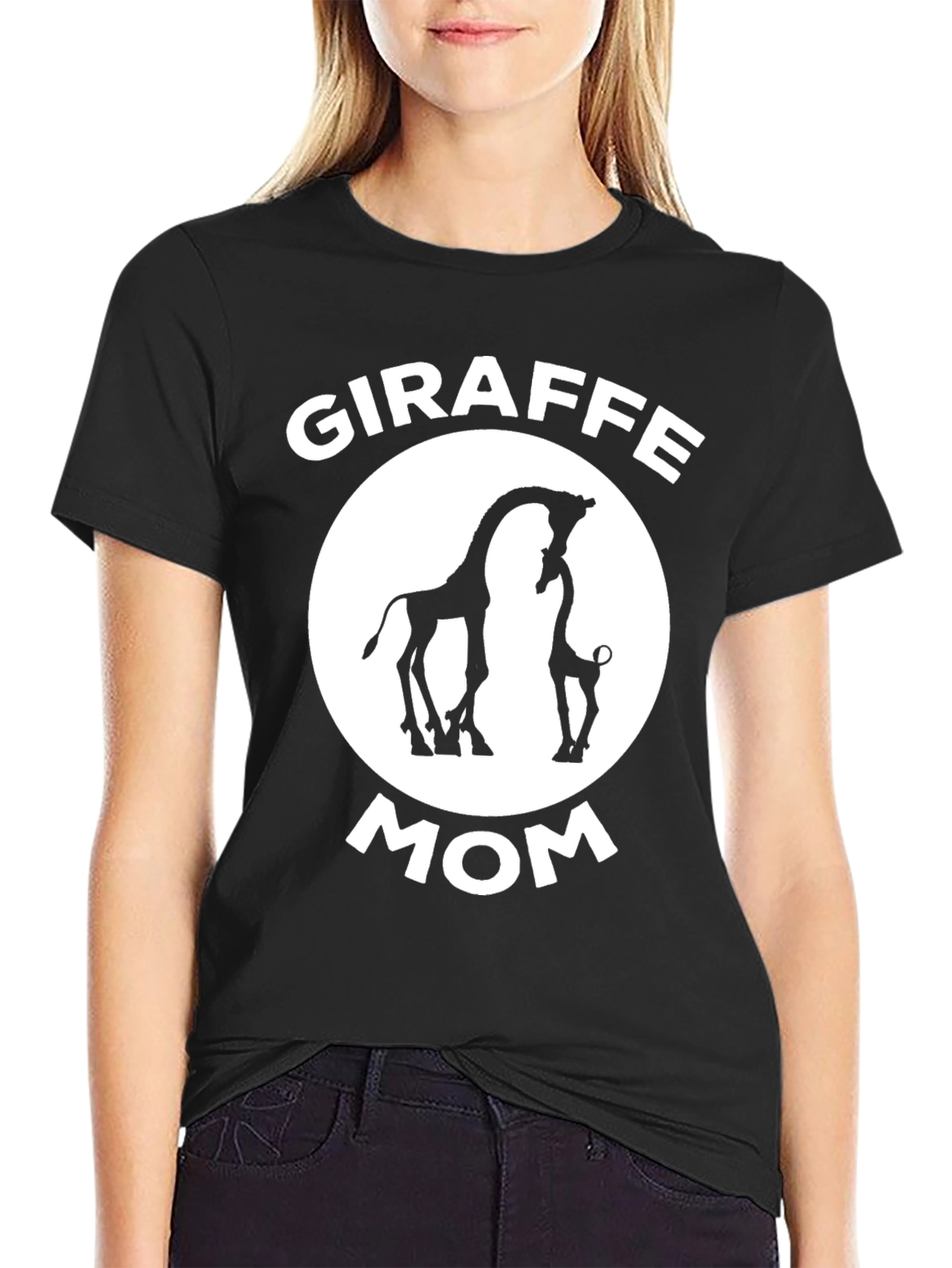 Giraffe Mom Graphic T-Shirt - Black