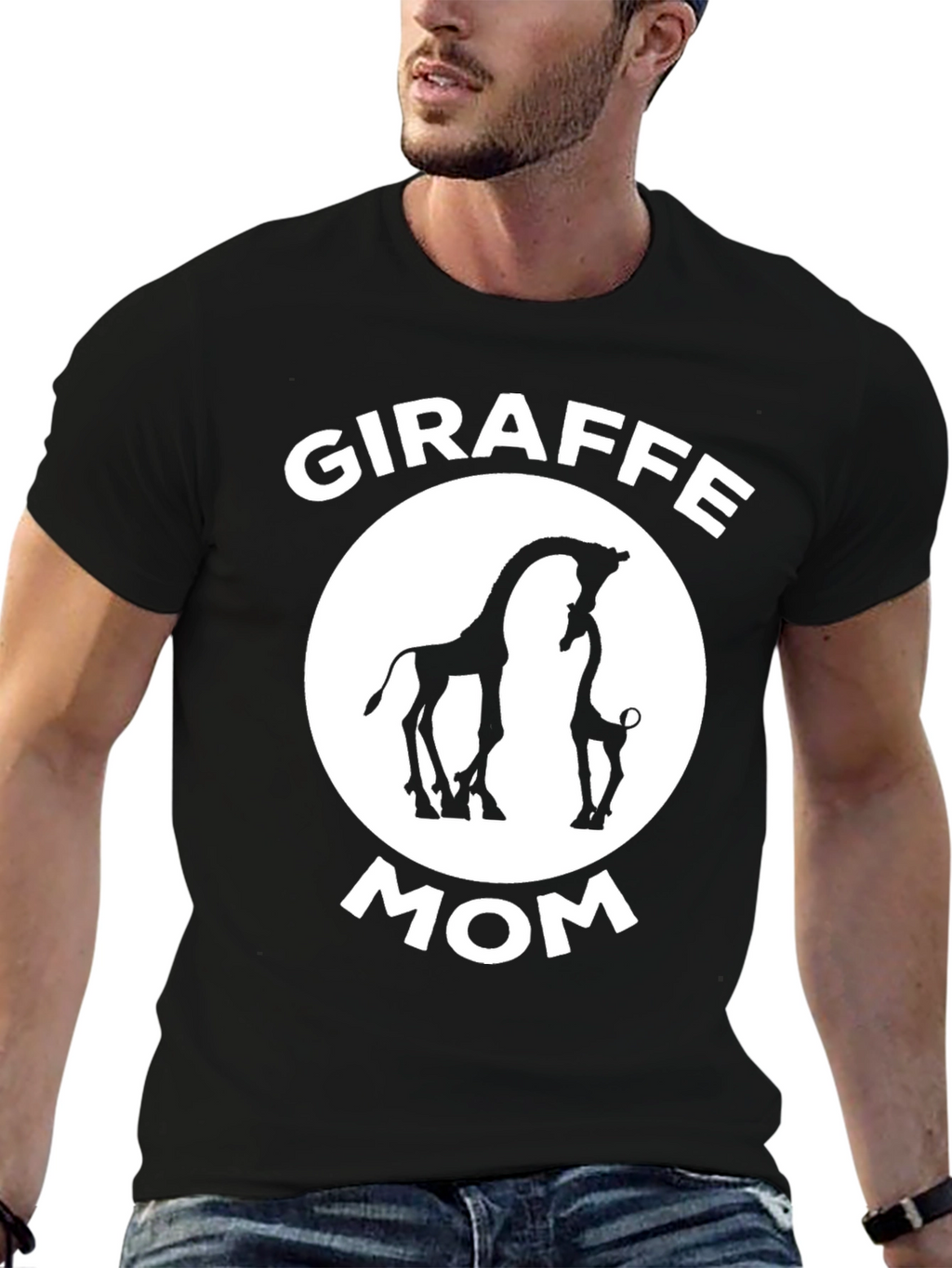 Giraffe Mom Graphic T-Shirt - Black