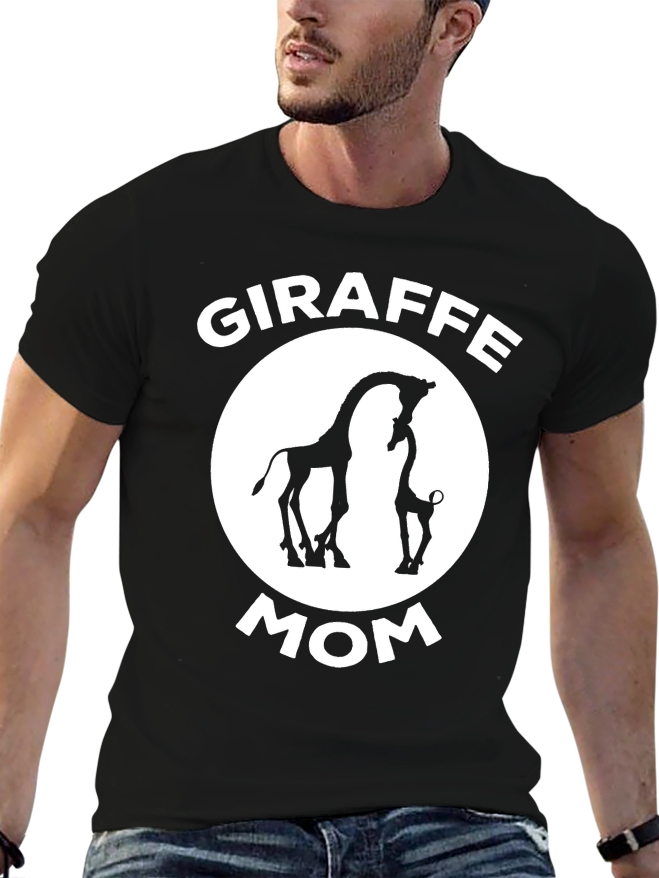 Giraffe Mom Graphic T-Shirt - Black