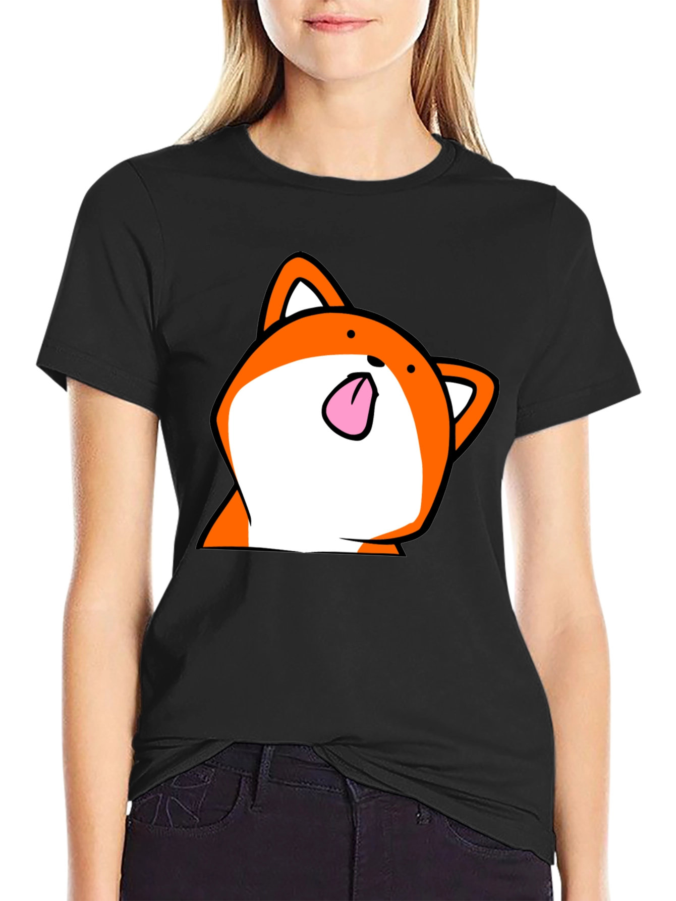 Funny Fox Tongue T-Shirt - Black Cartoon Graphic Tee