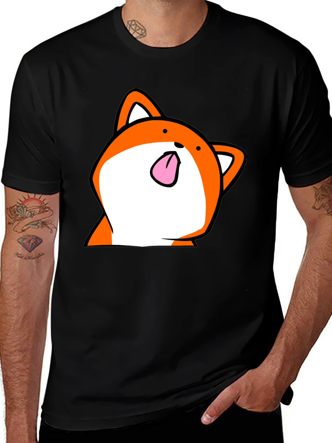Funny Fox Tongue T-Shirt - Black Cartoon Graphic Tee