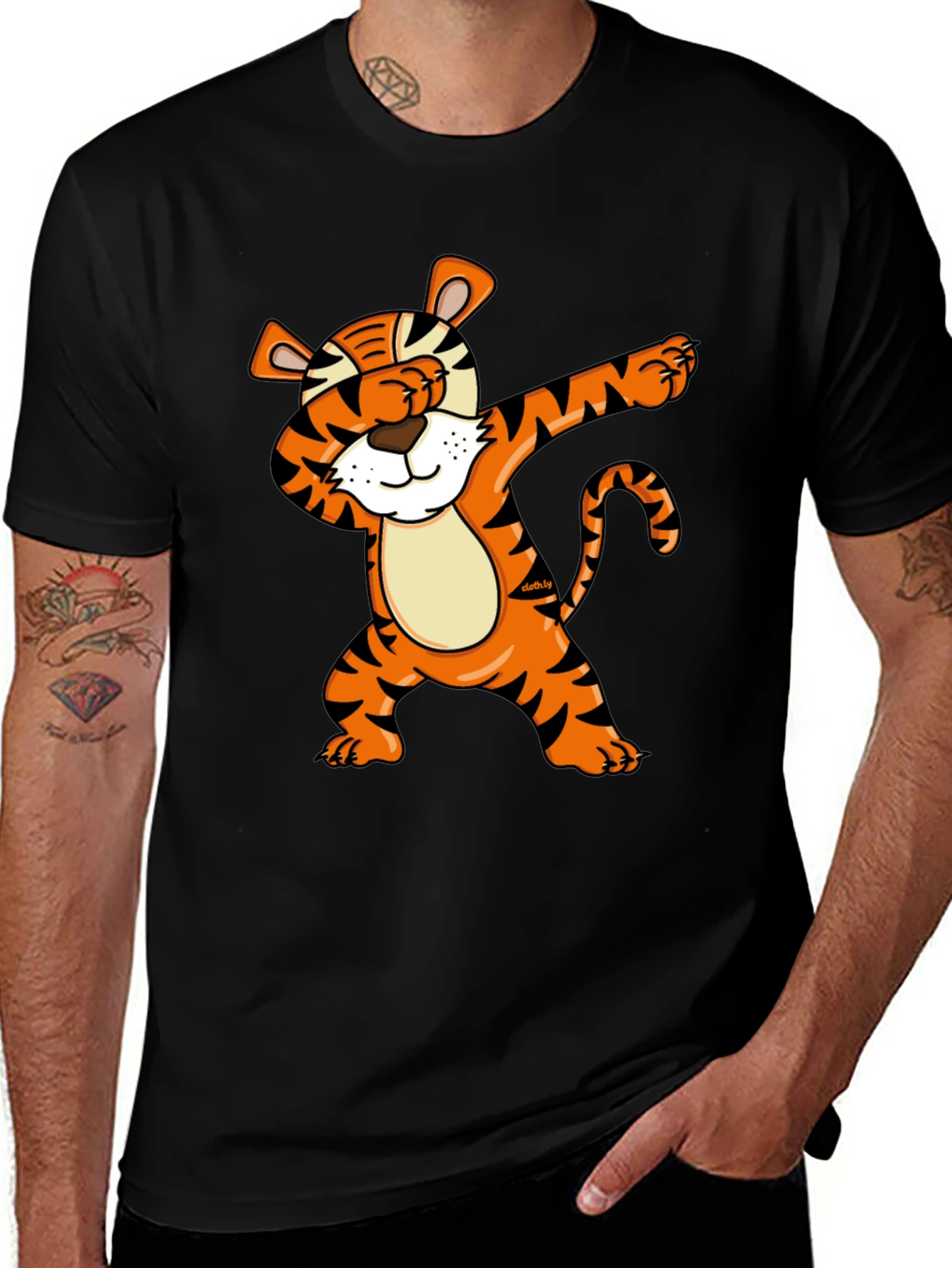 Dabbing Tiger Graphic Tee - Black Casual T-Shirt