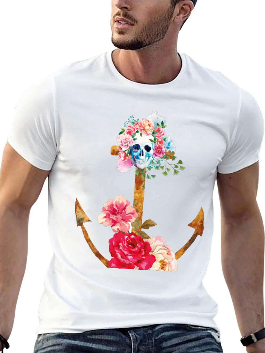 Floral Skull Anchor Graphic Tee
