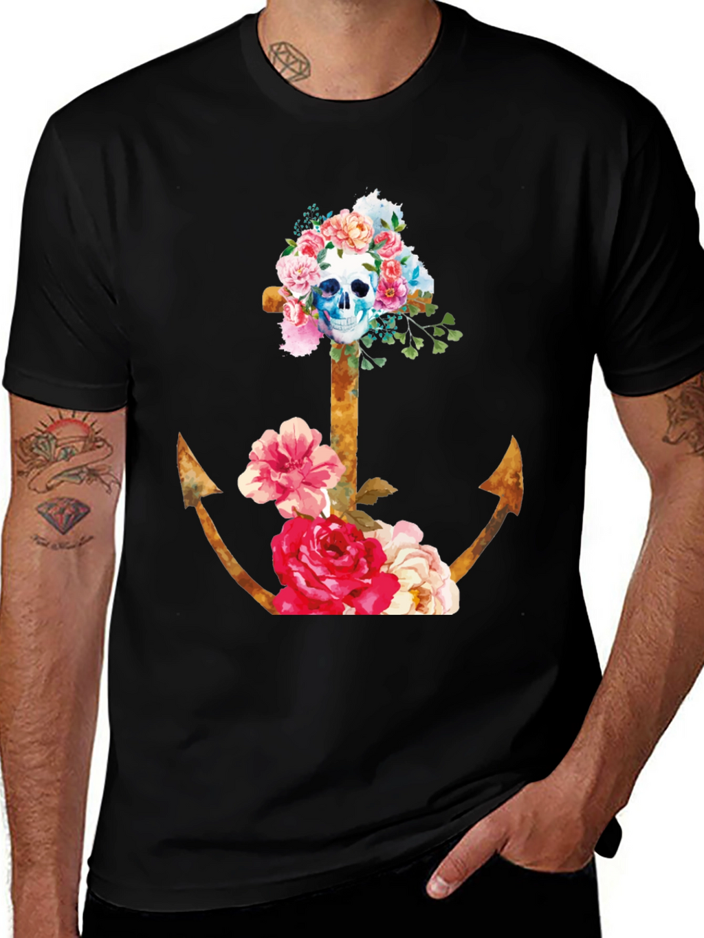 Floral Skull Anchor Graphic Tee