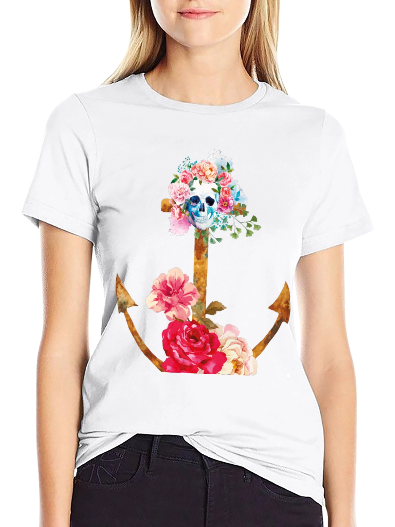 Floral Skull Anchor Graphic Tee