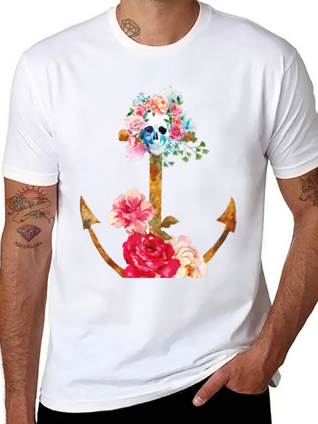 Floral Skull Anchor Graphic Tee