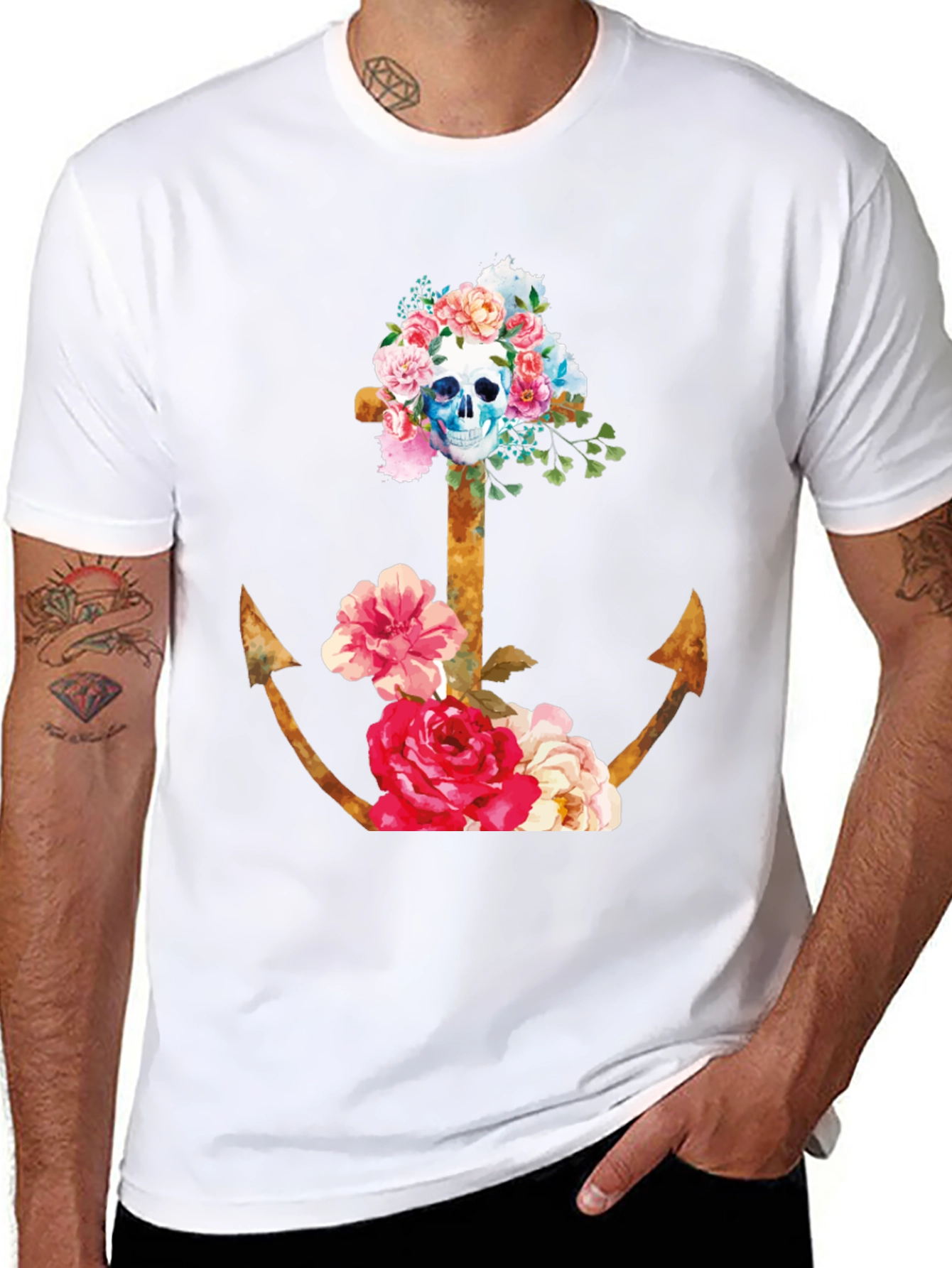 Floral Skull Anchor Graphic Tee