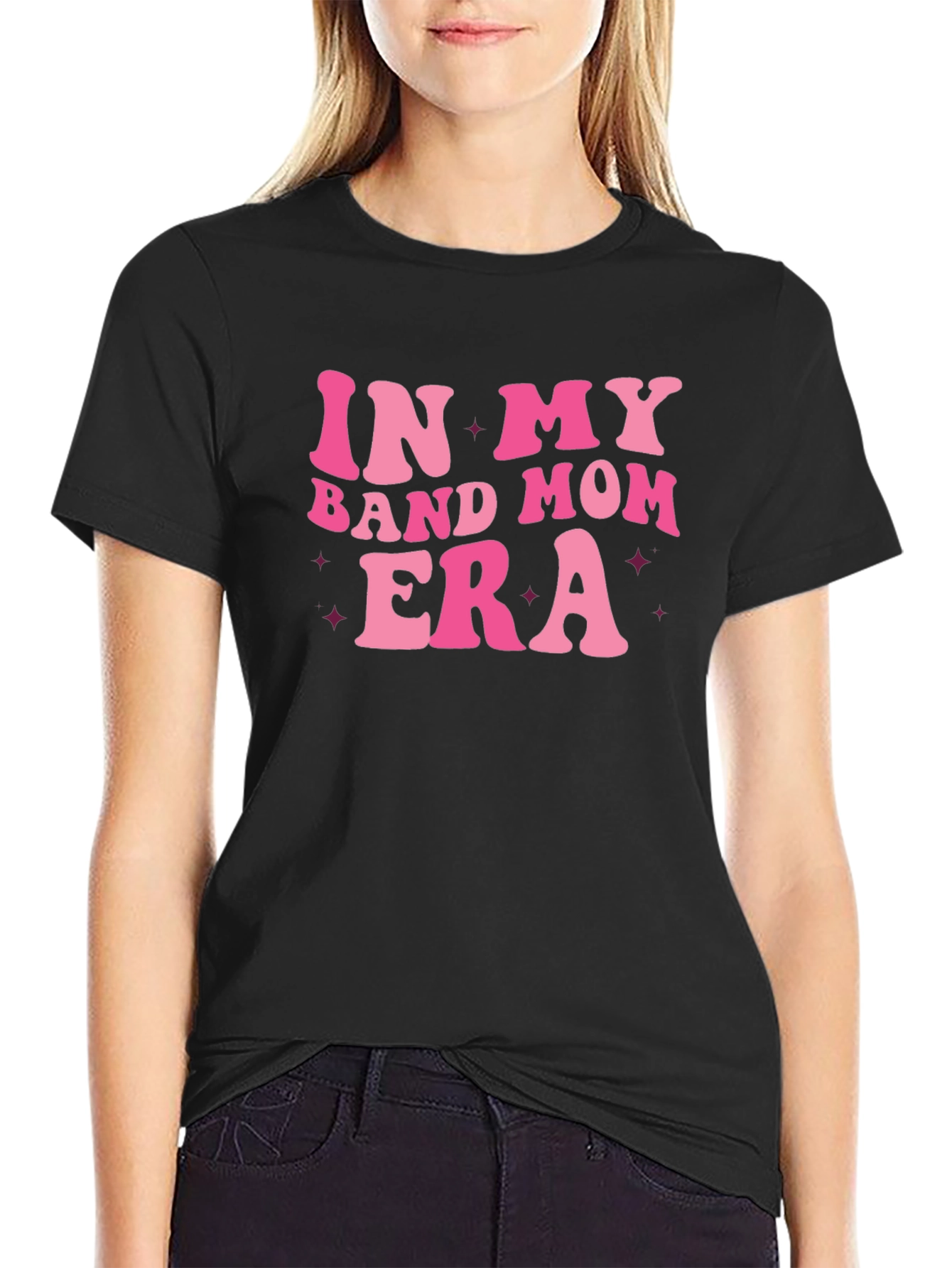 Band Mom Era Tee - Retro Pink Print on Black Shirt