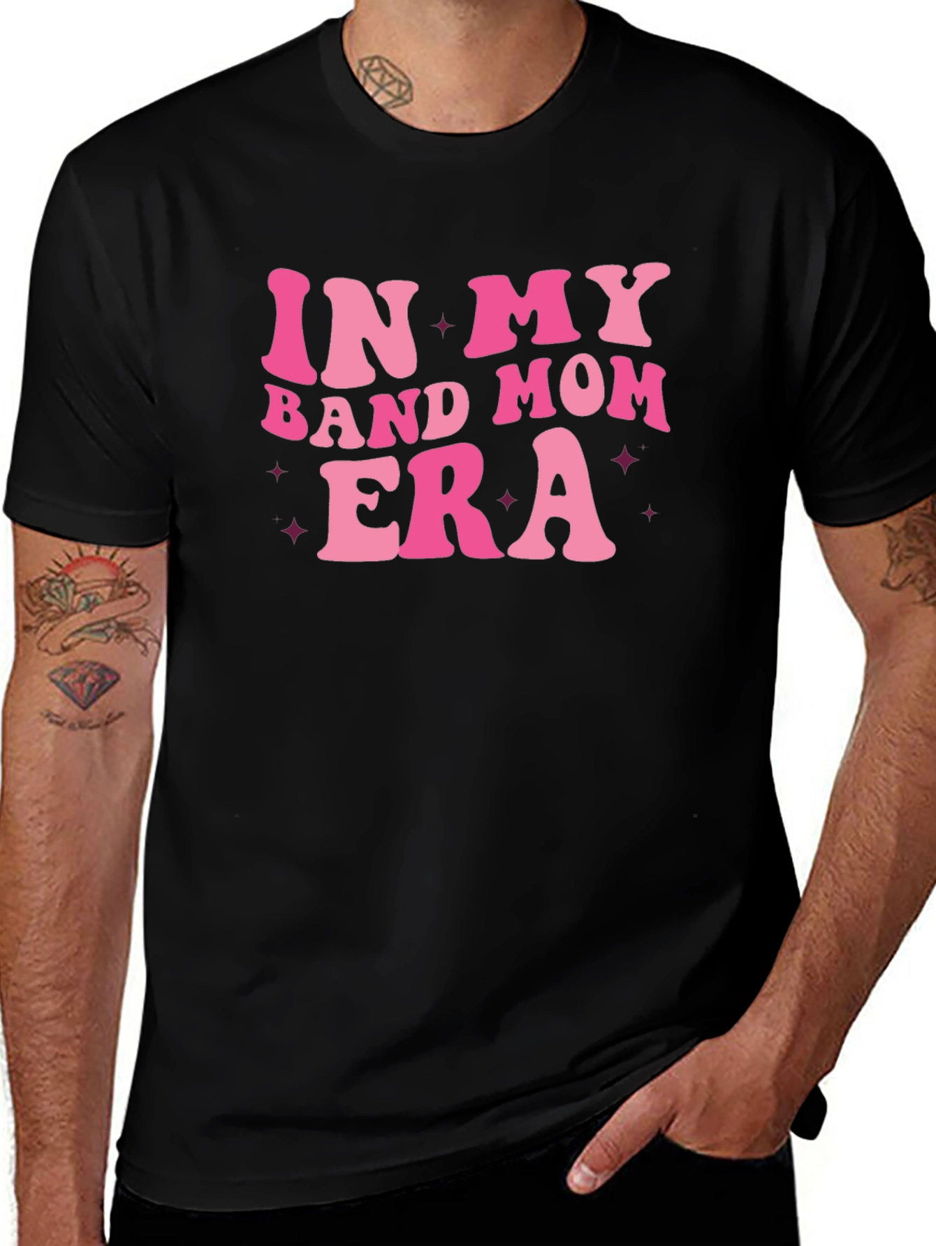 Band Mom Era Tee - Retro Pink Print on Black Shirt