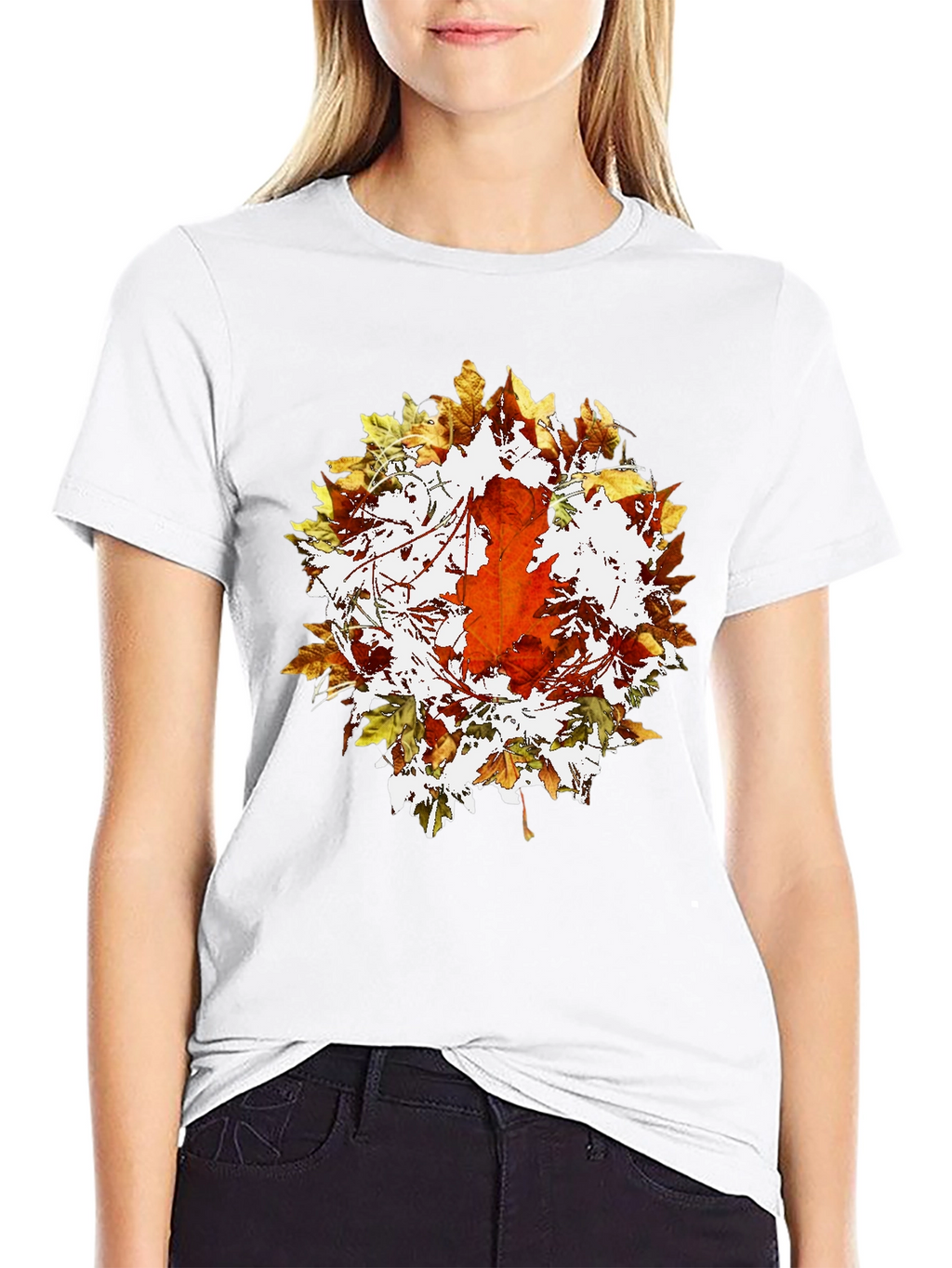 Autumn Leaf Graphic Black T-Shirt