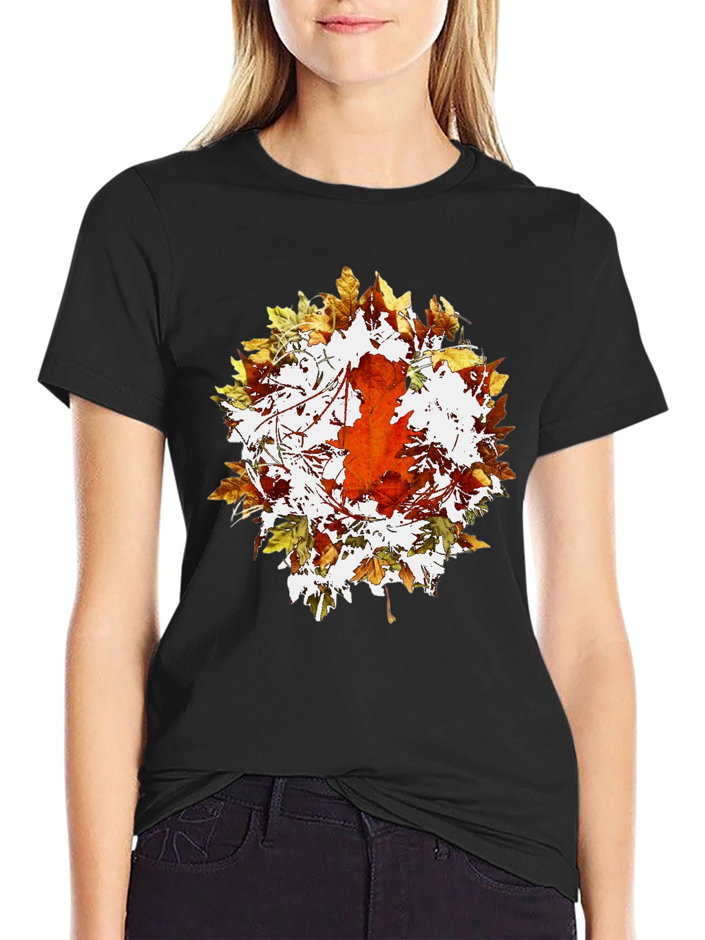 Autumn Leaf Graphic Black T-Shirt
