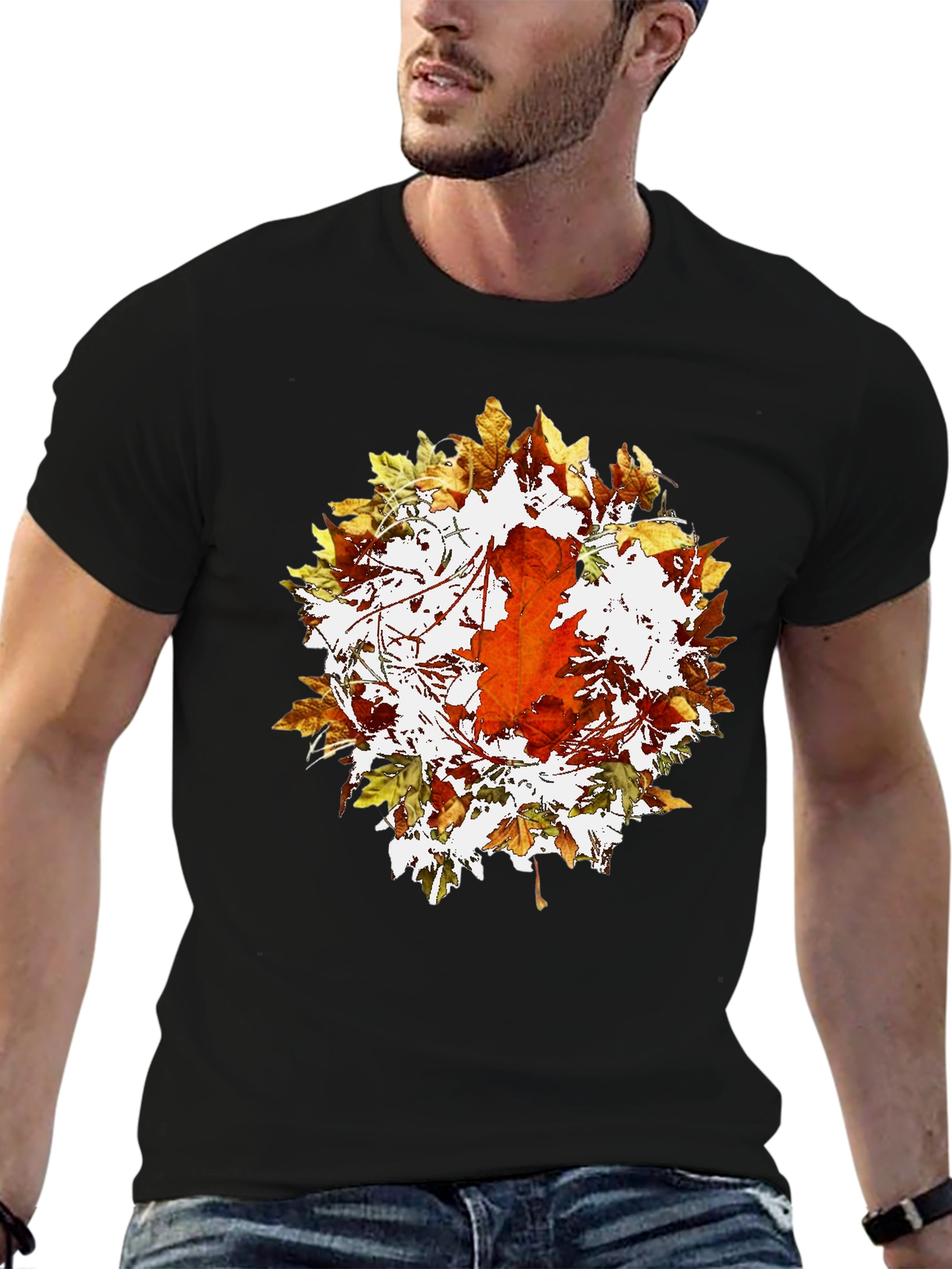 Autumn Leaf Graphic Black T-Shirt