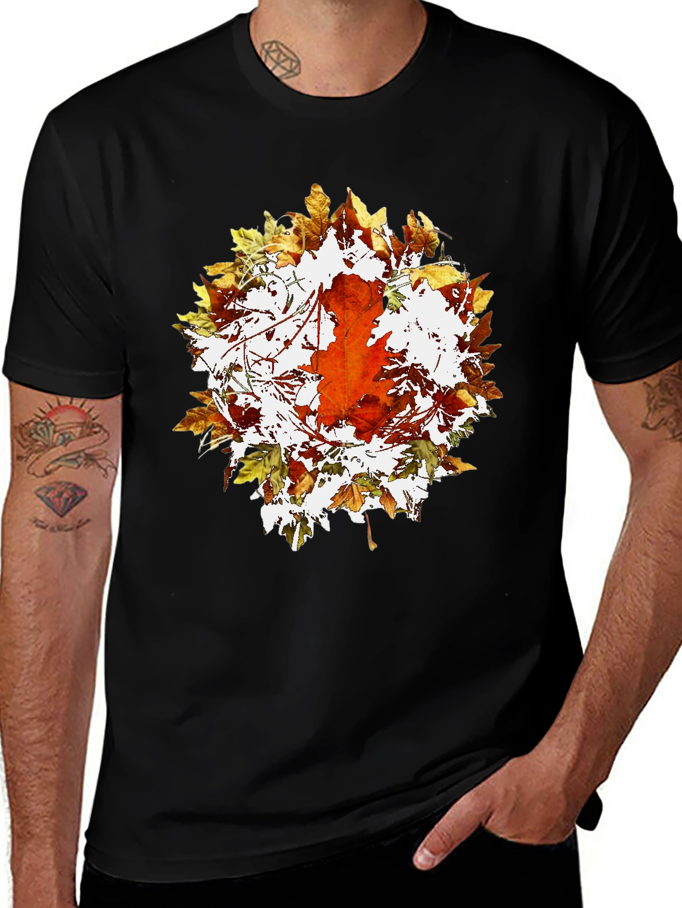 Autumn Leaf Graphic Black T-Shirt