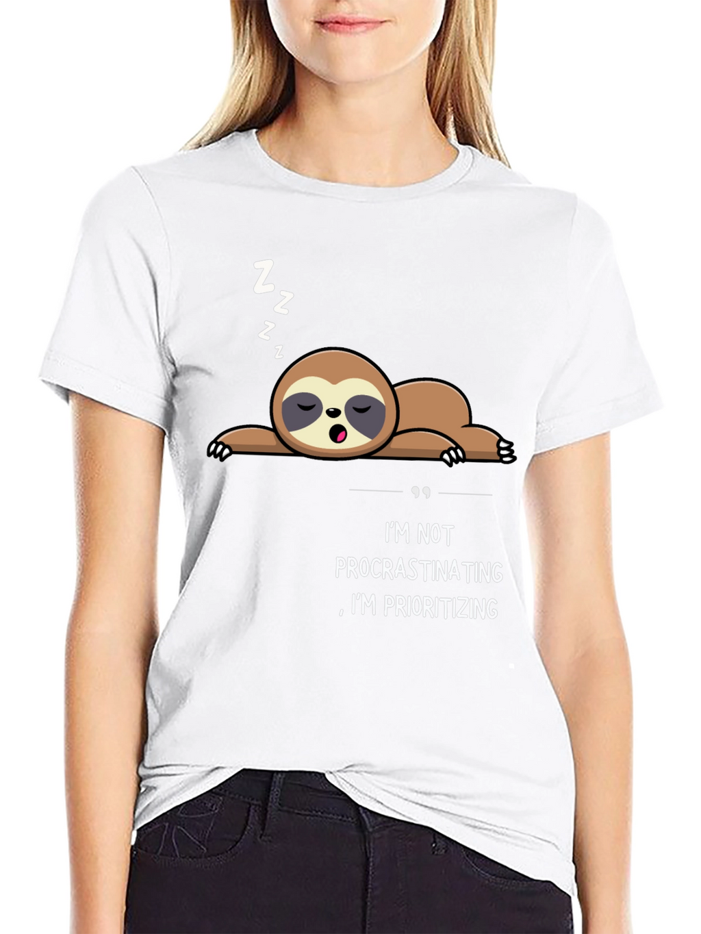 Funny Sloth Procrastinating Prioritizing Black T-Shirt
